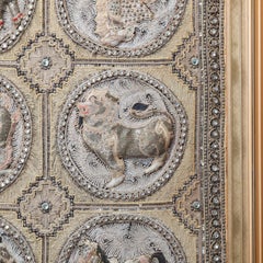 Framed Figural Burmese Zodiac Kalaga, Jeweled & Padded Needlepoint, 20th Century