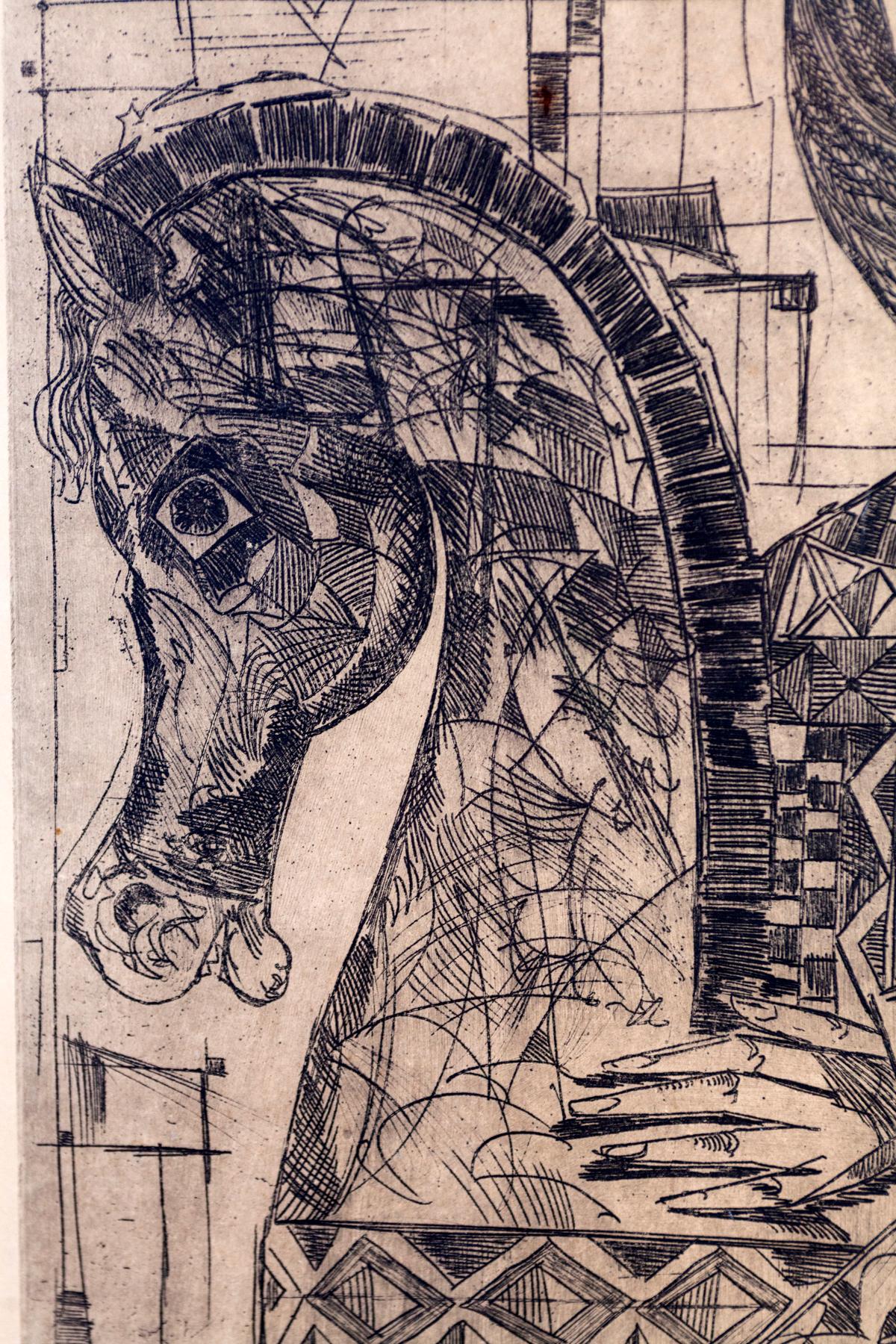Litografia d'arte incorniciata di Cavaliere con cavallo di Pec Quetglas Ferrer In condizioni buone in vendita a Malibu, CA