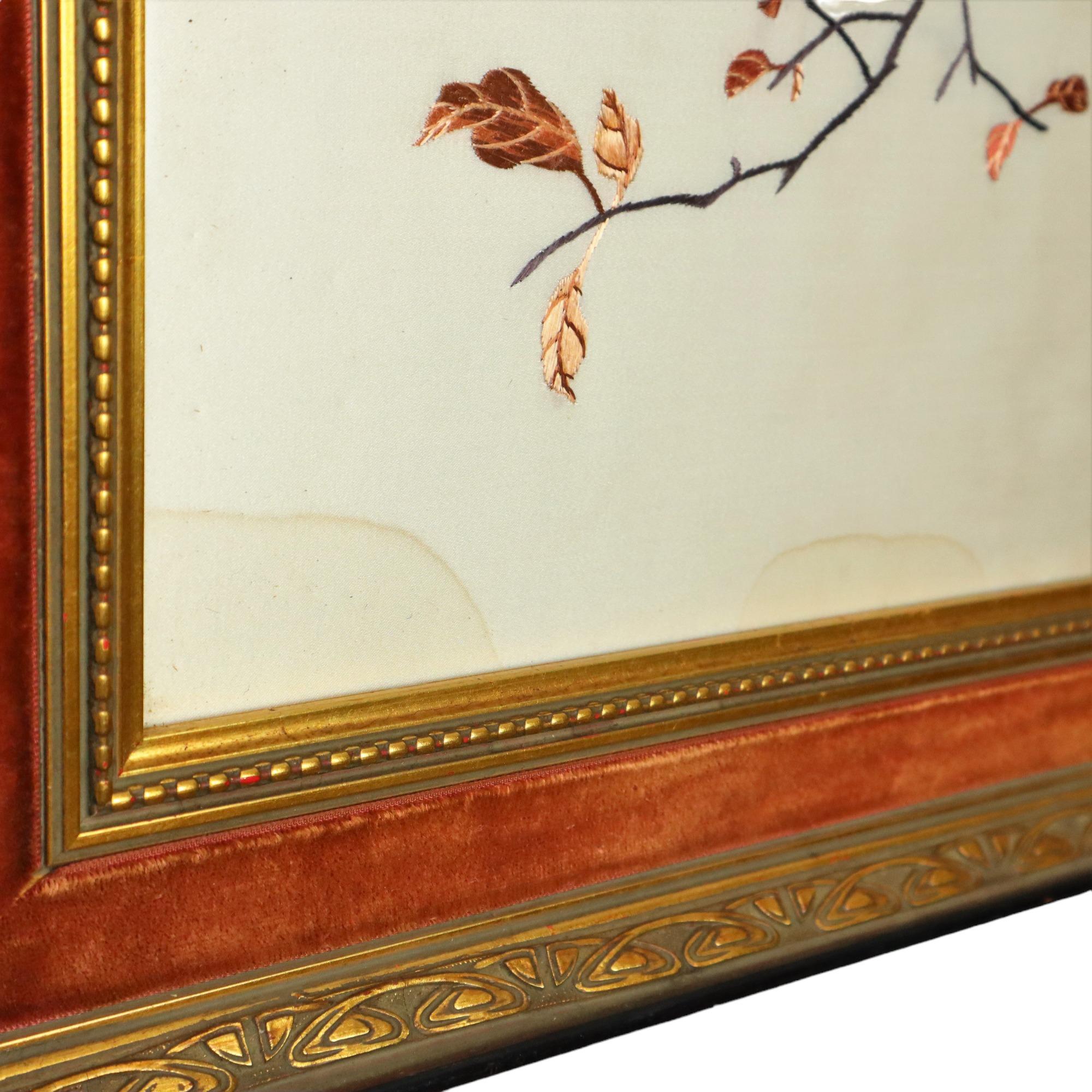 Gerahmte feine chinesische Stickerei auf Seide Vögel auf Branch 69x47cm im Angebot 2
