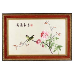 Vintage Framed Fine Chinese Embroidery on Silk Birds on Branch 69x47cm