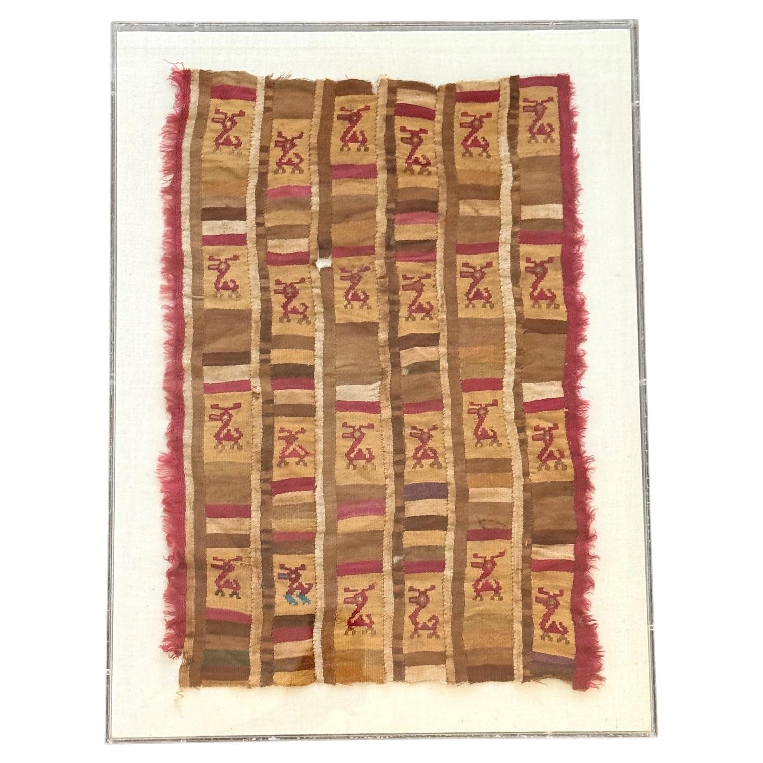 Textil Pictórico Precolombino Finamente Tejido Chimú Calidad de Museo Enmarcado en venta