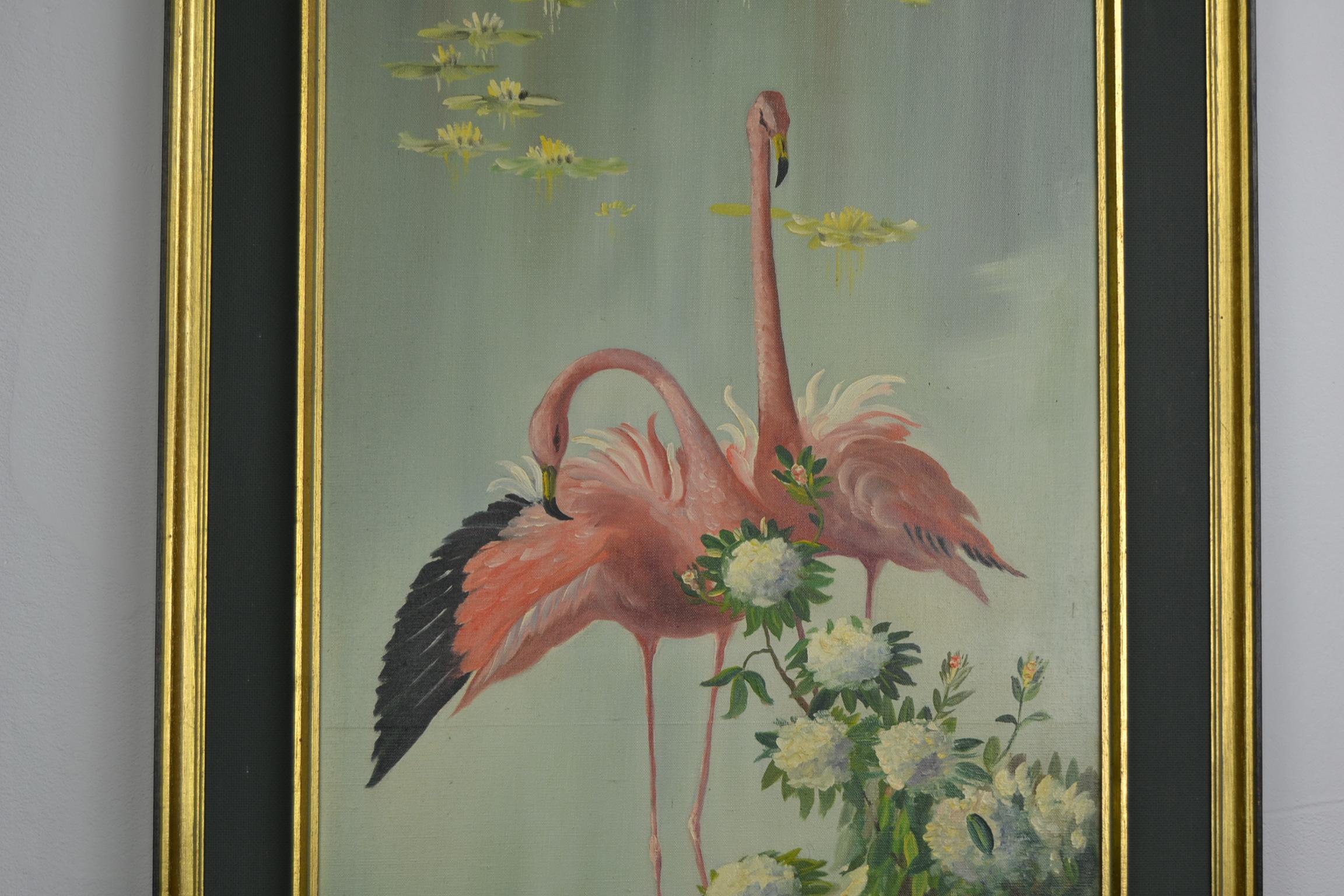 Framed Flamingo Painting, Late 20th Century 3