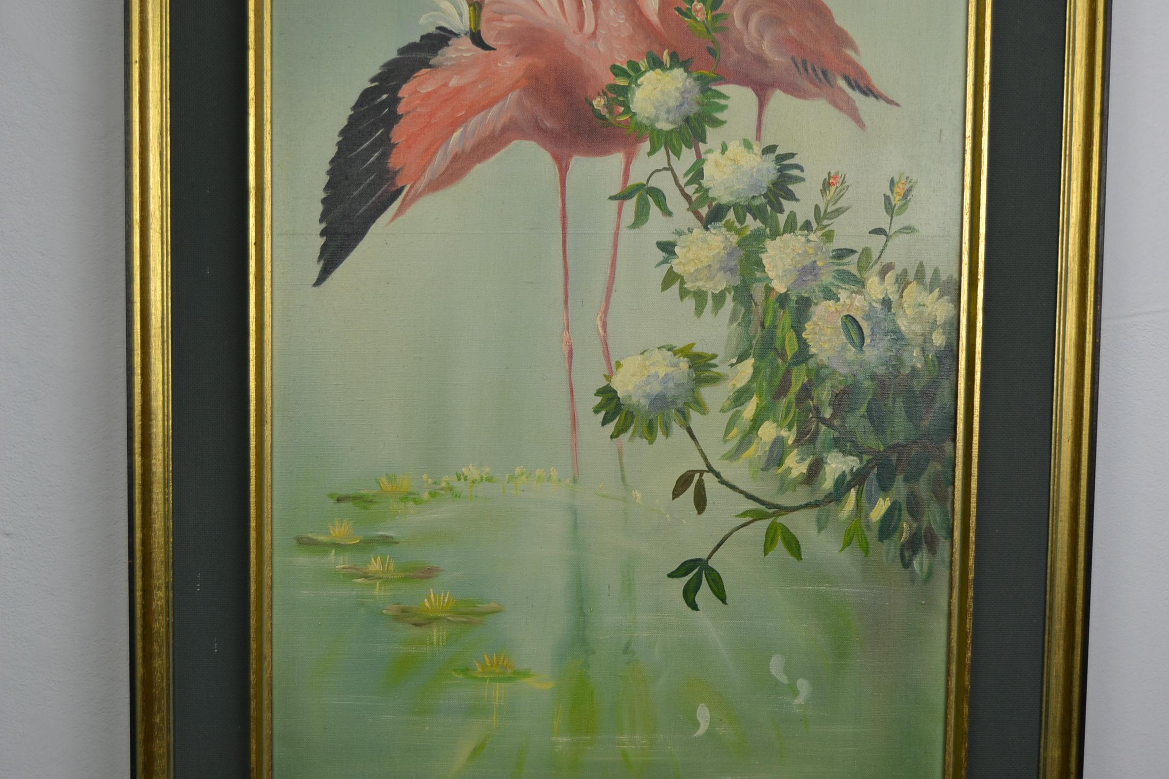 Framed Flamingo Painting, Late 20th Century 4