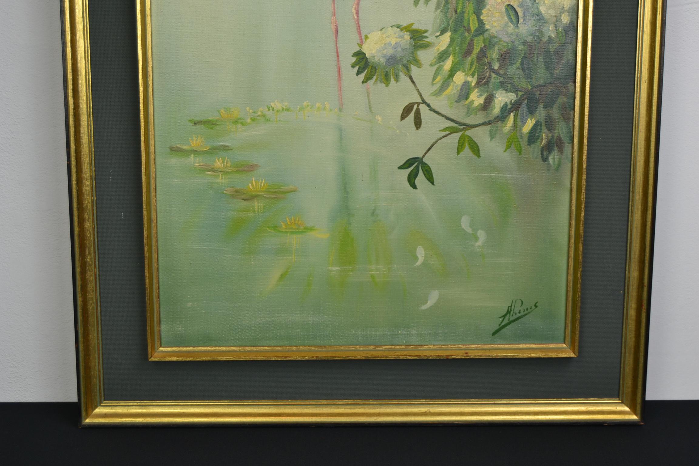 Framed Flamingo Painting, Late 20th Century 5