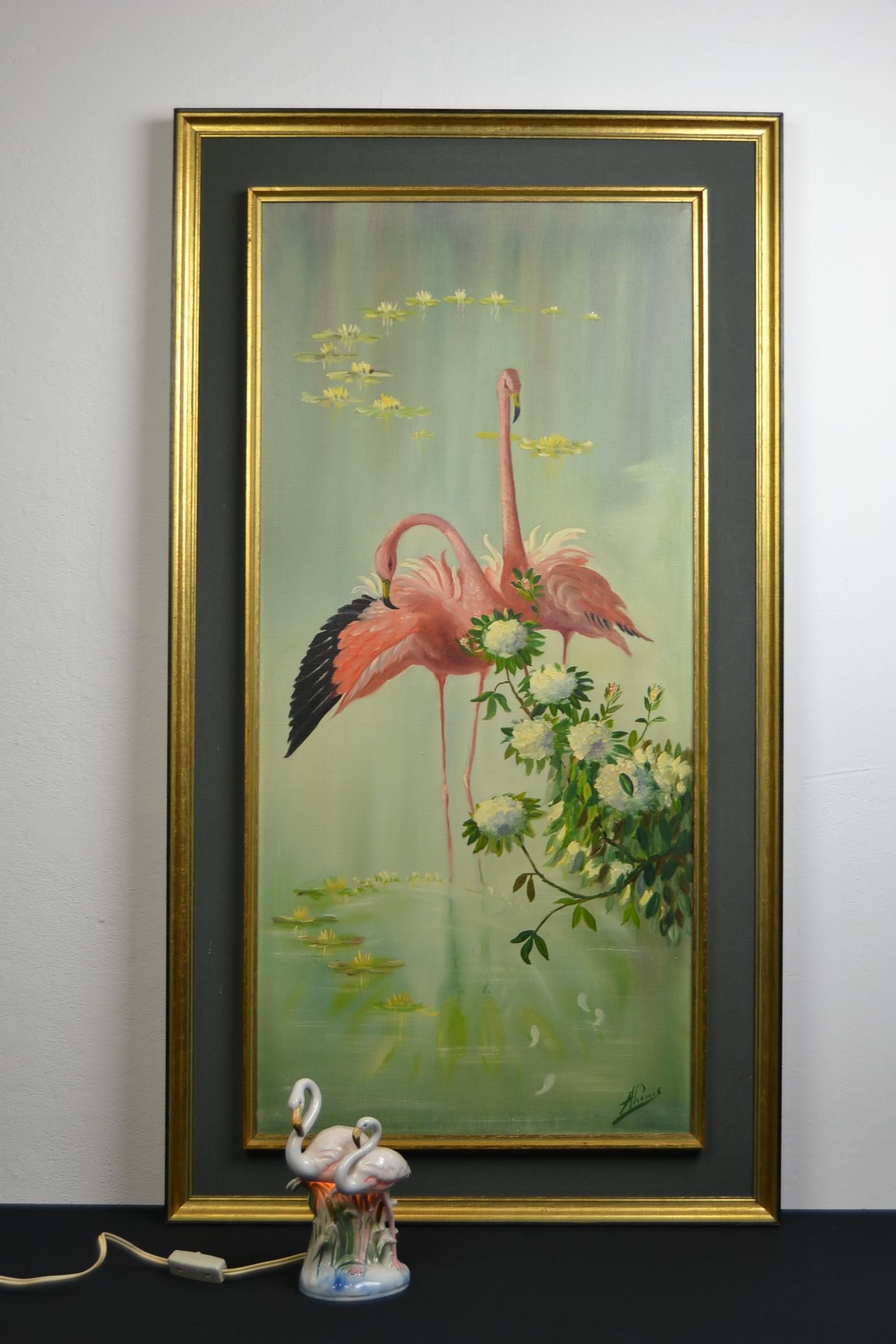 Framed Flamingo Painting, Late 20th Century 11