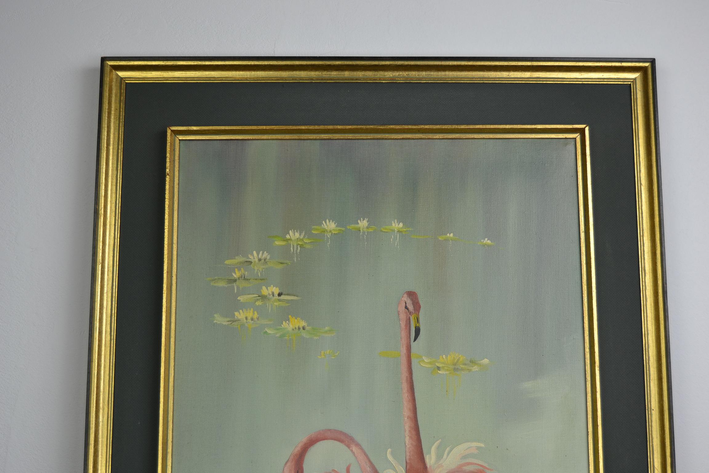 Framed Flamingo Painting, Late 20th Century 2