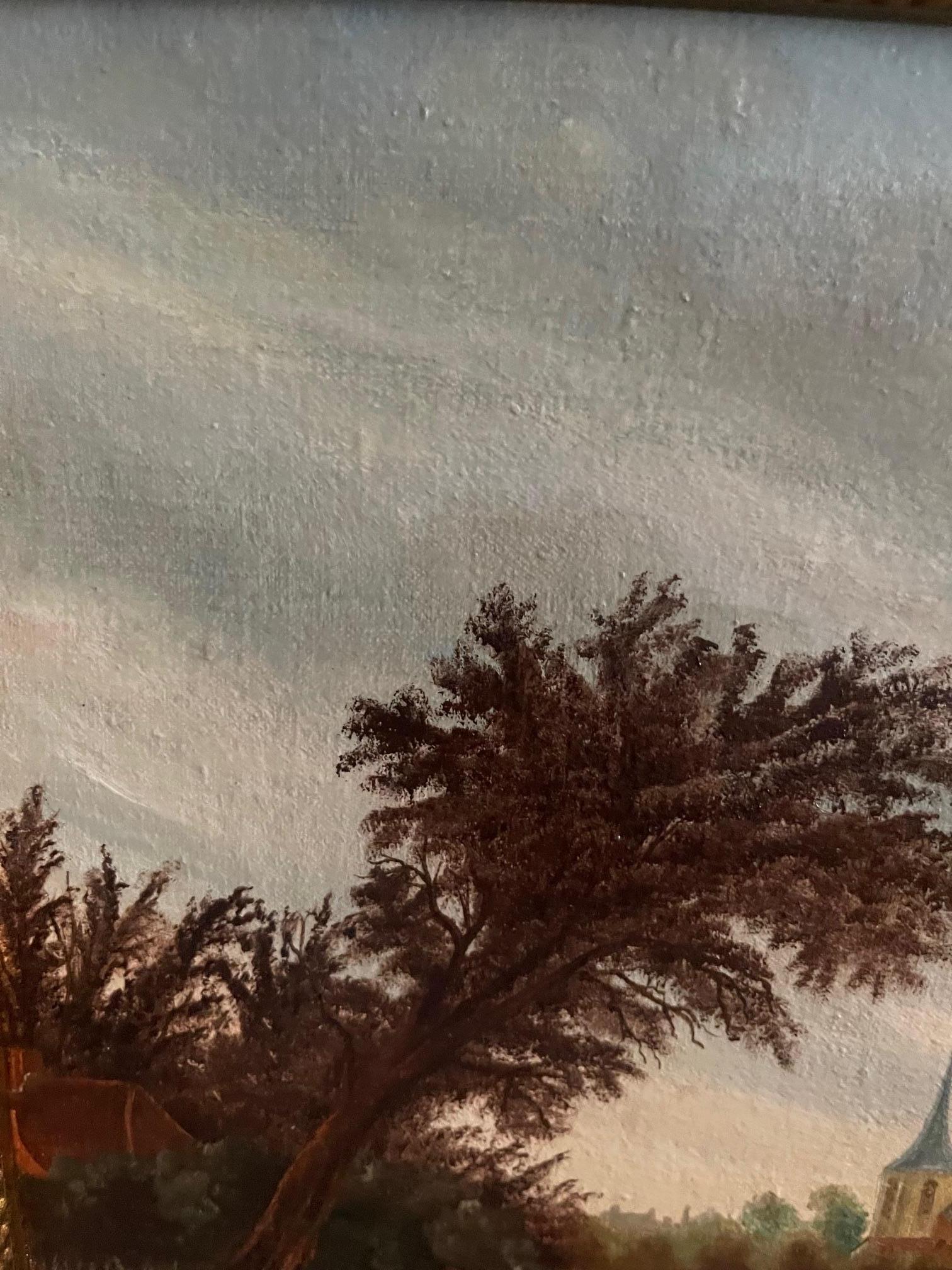 Gerahmtes flämisches Öl auf Karton mit der Darstellung von The Shore of the Bay, 19. im Zustand „Gut“ im Angebot in Savannah, GA