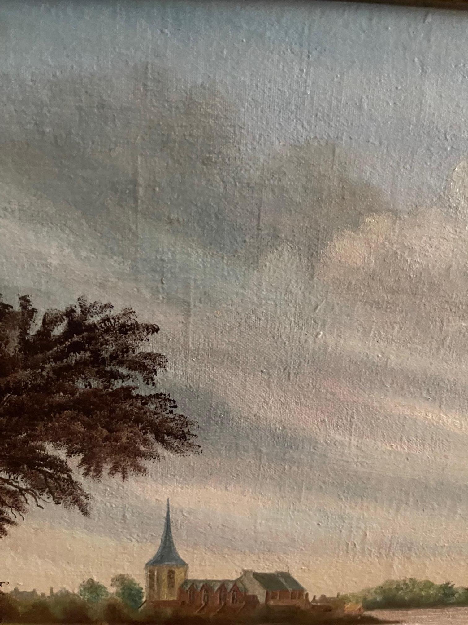 Gerahmtes flämisches Öl auf Karton mit der Darstellung von The Shore of the Bay, 19. (19. Jahrhundert) im Angebot