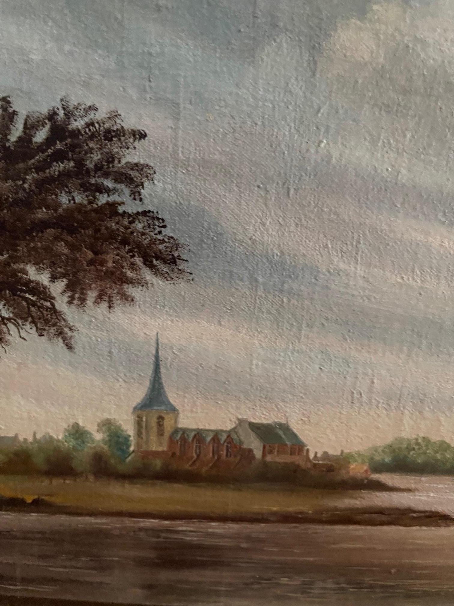 Gerahmtes flämisches Öl auf Karton mit der Darstellung von The Shore of the Bay, 19. im Angebot 2