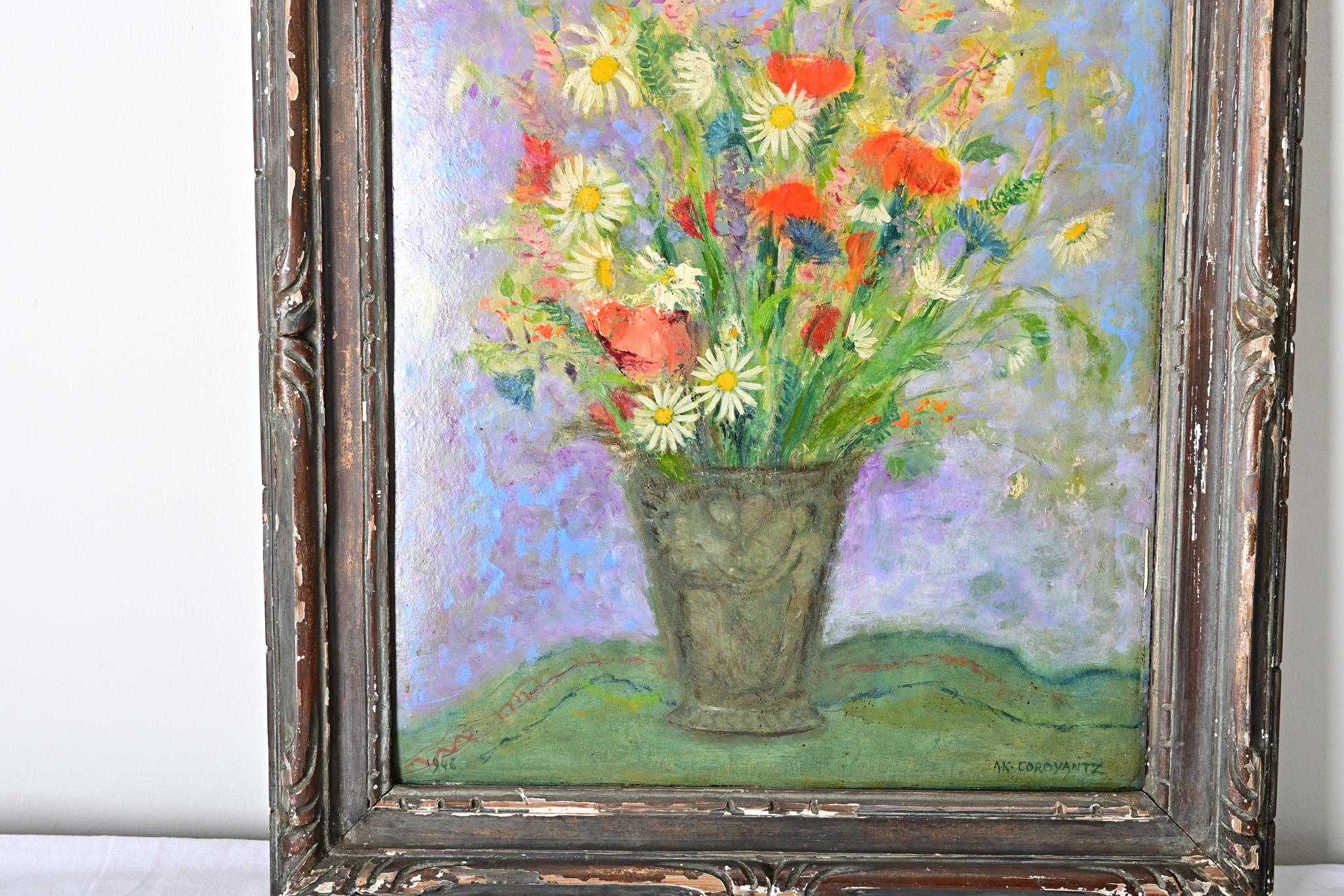 Framed Floral Still Life, Signed Coroyantz For Sale 2