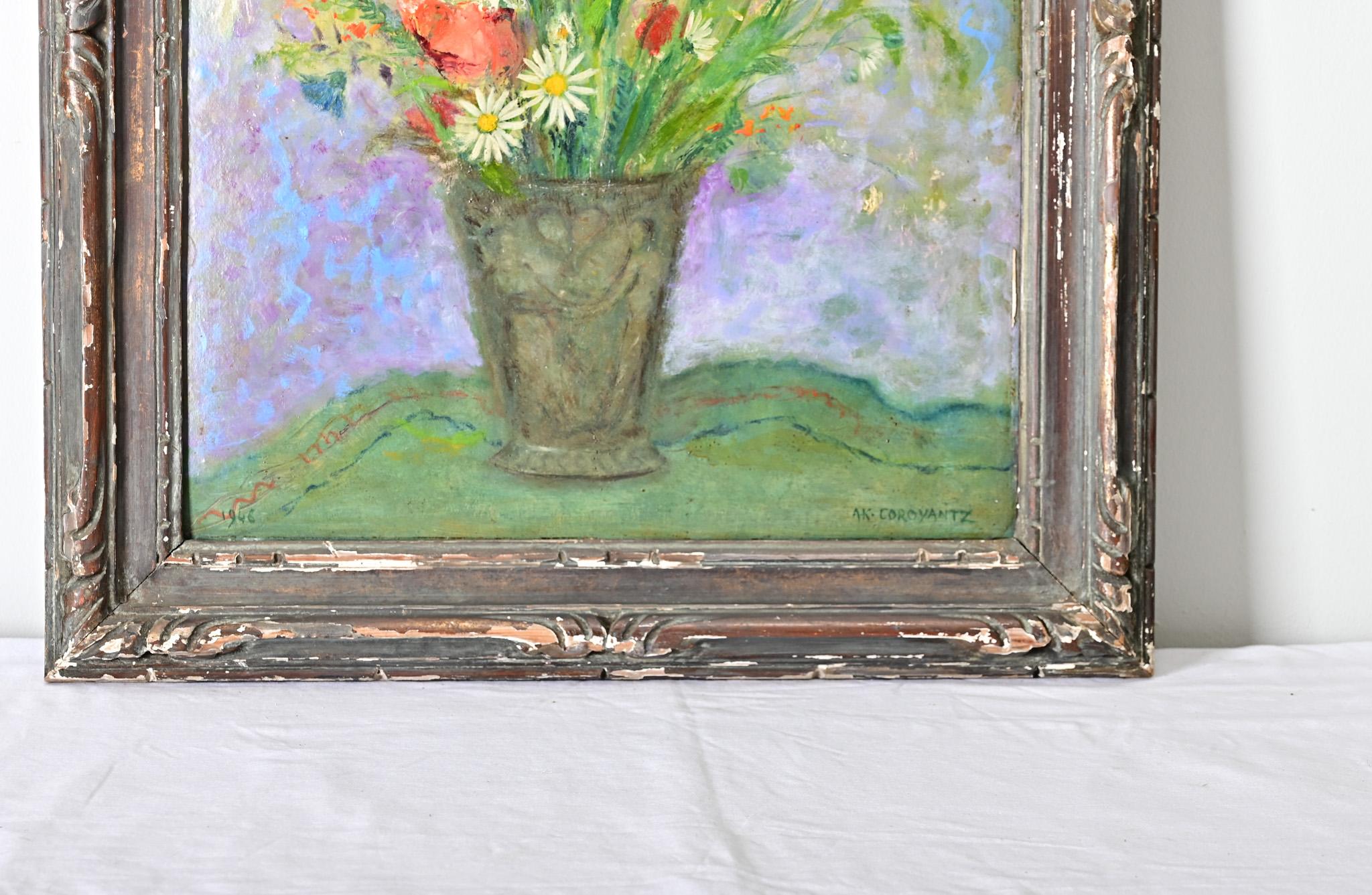 French Framed Floral Still Life, Signed Coroyantz For Sale