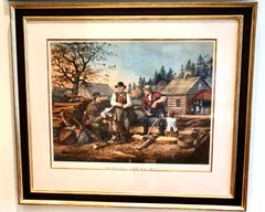 Framed Folio Size Colored Lithograph by N.Currier Titled "Arguing the Point"