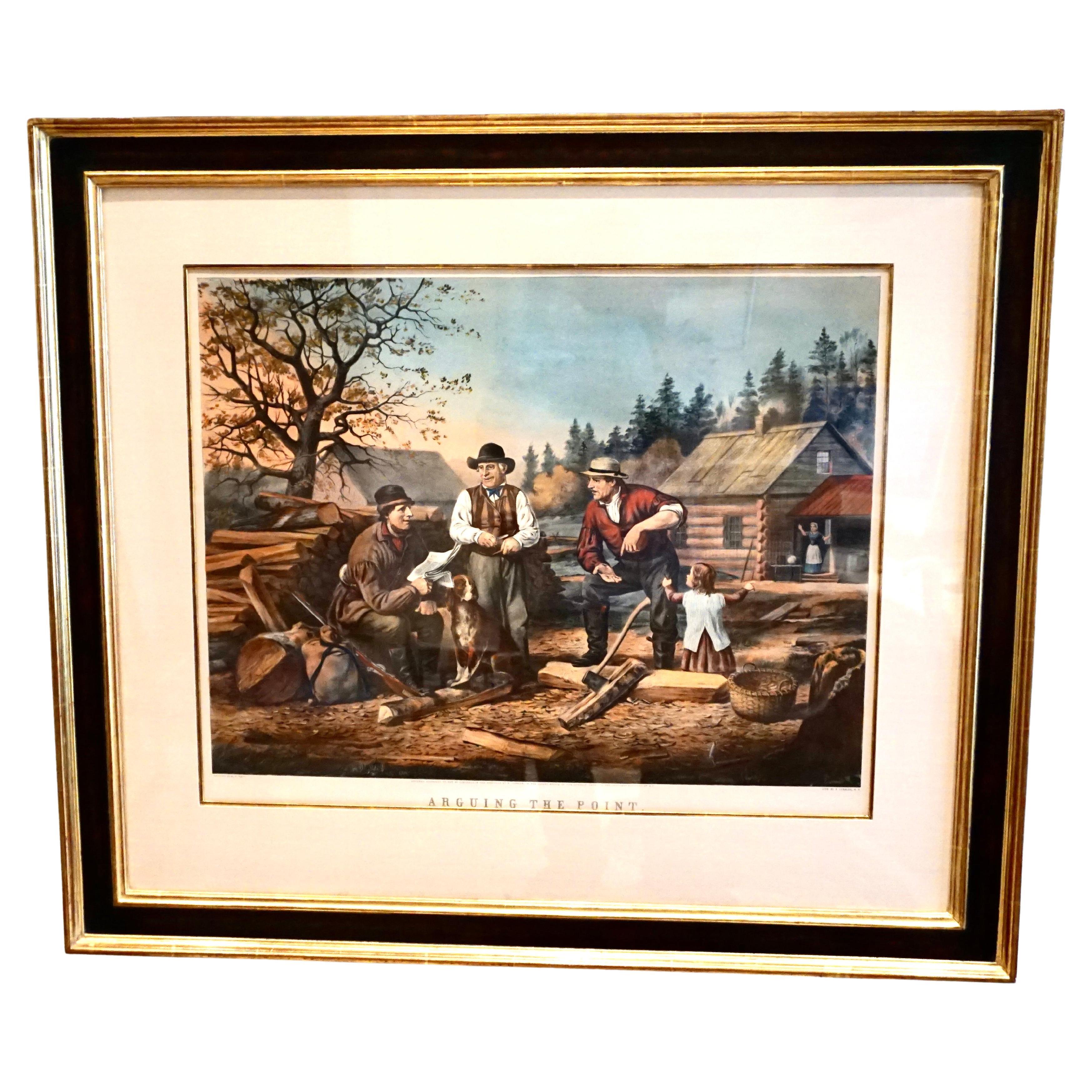 Framed Folio Size Colored Lithograph by N.Currier Titled "Arguing the Point"  For Sale