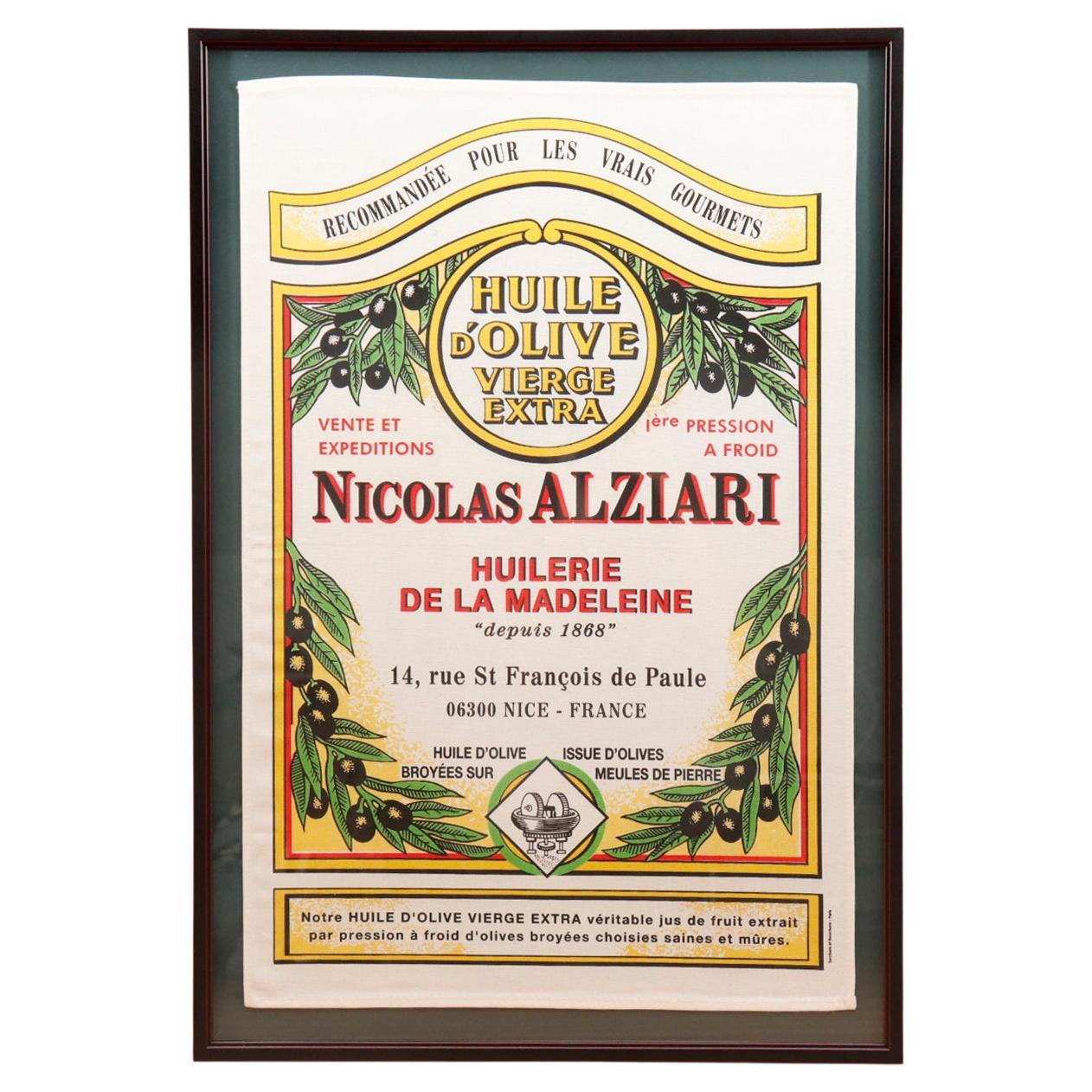 Framed French Alziari Olive Oil Tea Towel For Sale