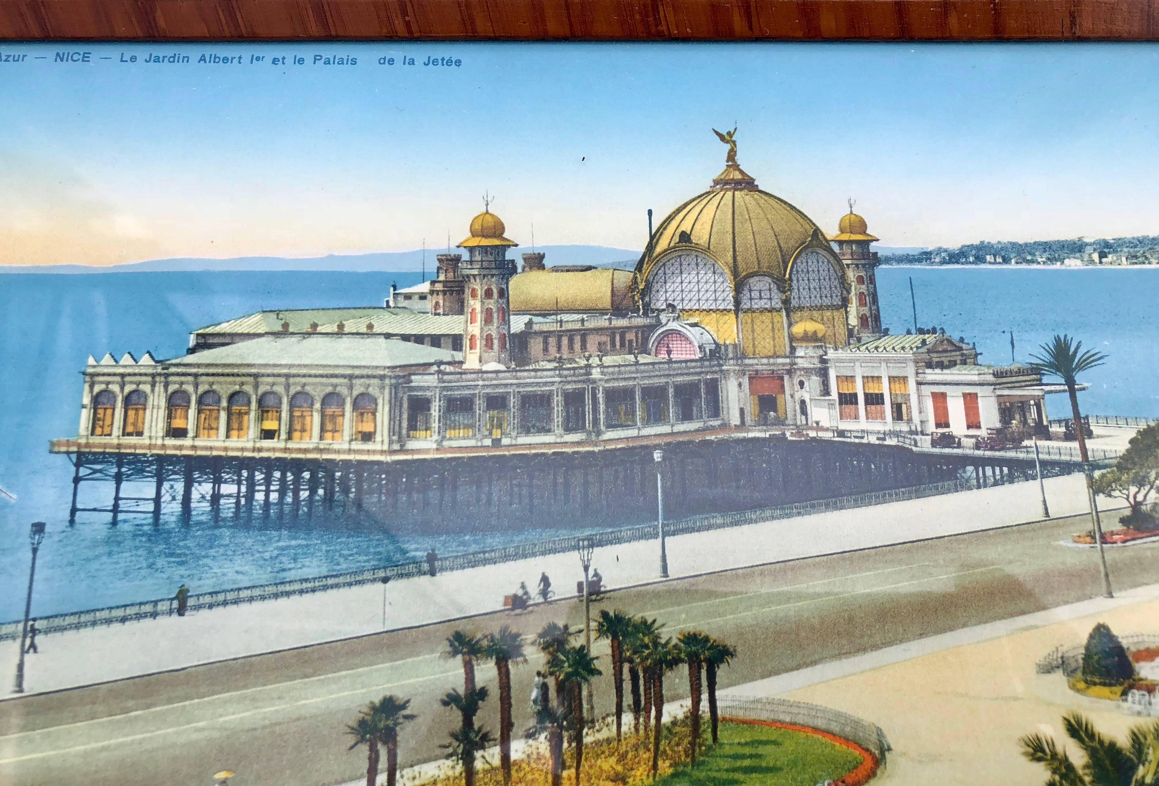 This is a wonderful framed French souvenir colorized photo of Nice, 