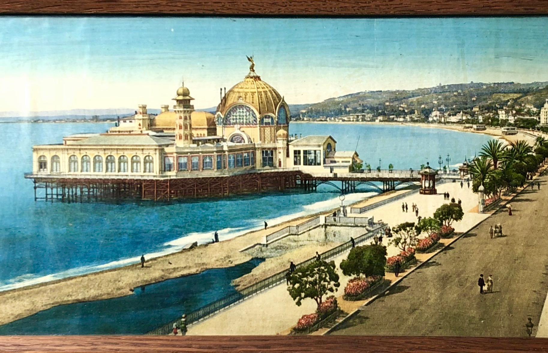 20th Century Framed French Colorized Photo of Nice, Albert 1st Gardens and Wharf Casino For Sale
