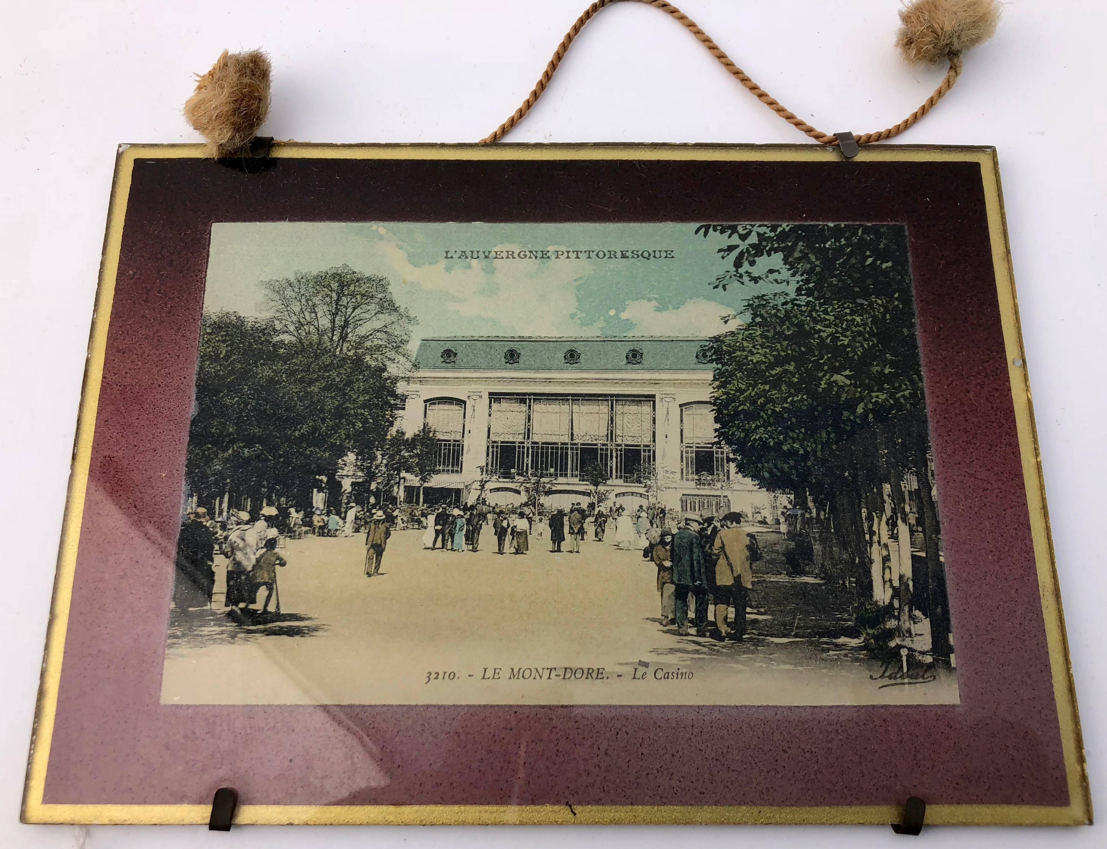 Framed French Colorized Souvenir Photos, Set of Seven Frames with Glass, 1950s For Sale 2