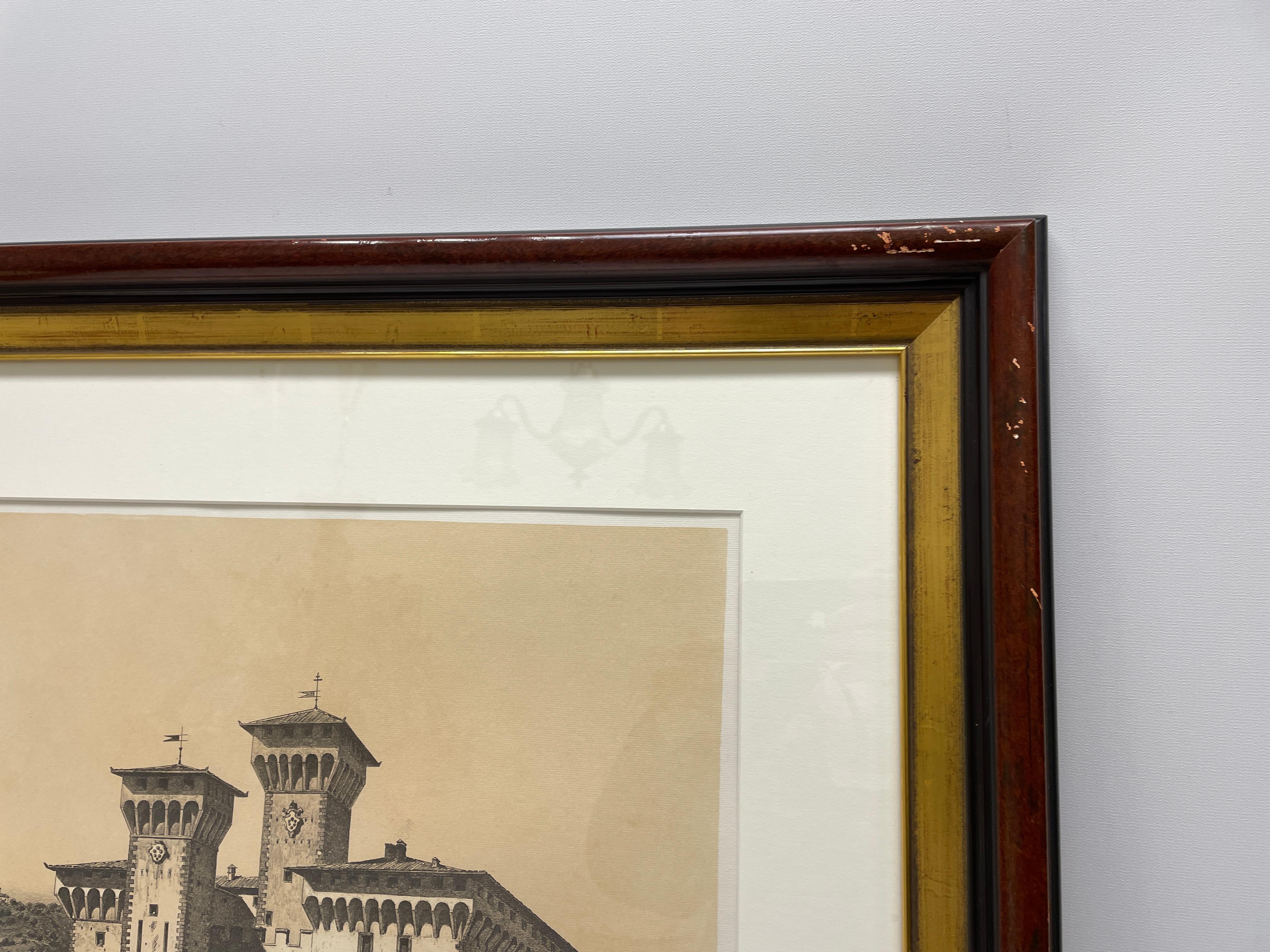 Français La Villa Ducale De Caffaggiolo, Florence, Italie, imprimé cuivre encadré en vente