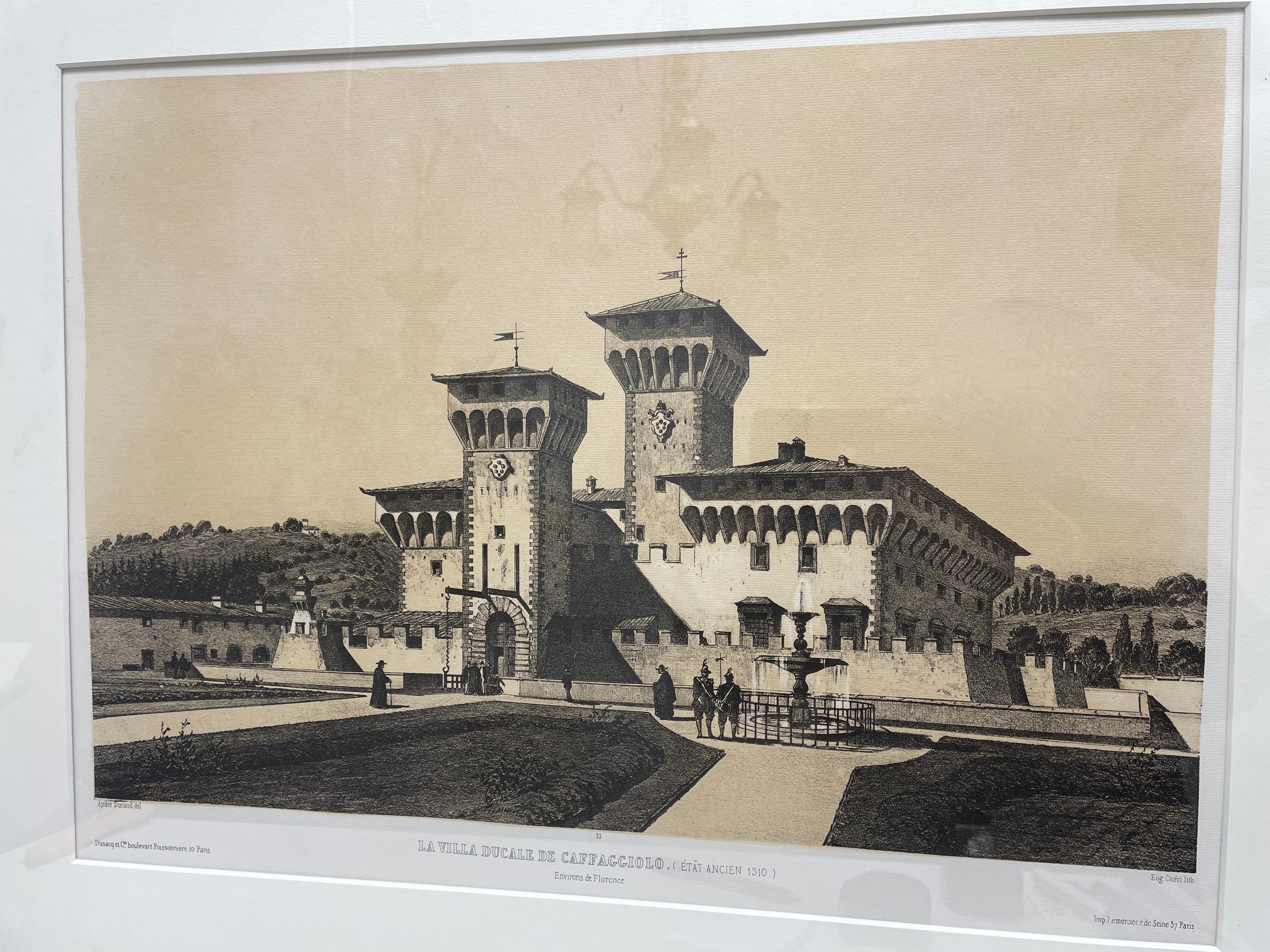 La Villa Ducale De Caffaggiolo, Florence, Italie, imprimé cuivre encadré en vente 2