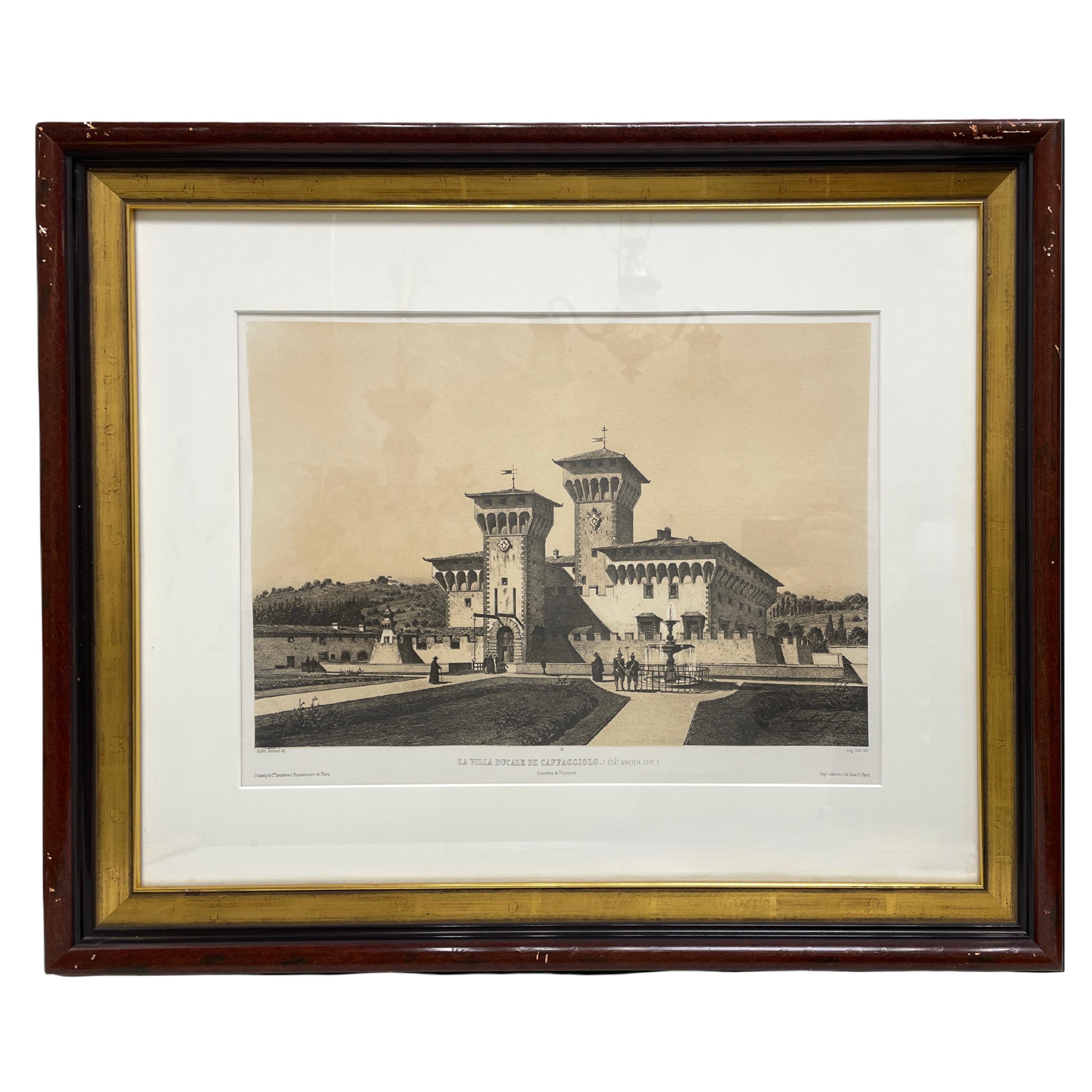 Framed French Copper Print La Villa Ducale De Caffaggiolo, Florence, Italy