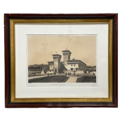 Vintage Framed French Copper Print La Villa Ducale De Caffaggiolo, Florence, Italy