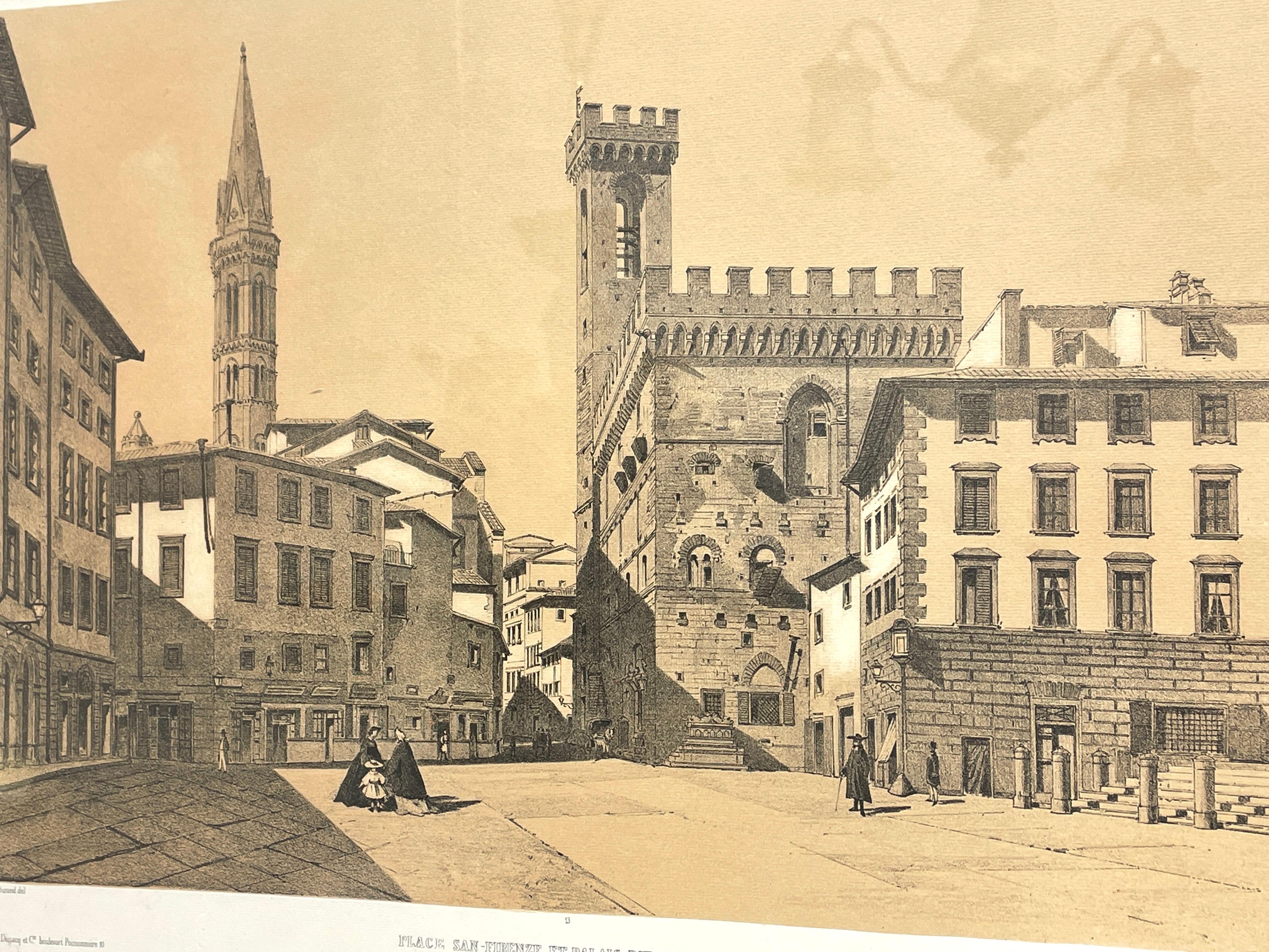 Framed French Copper Print Plaza San Firence, Florence, Italy For Sale 4