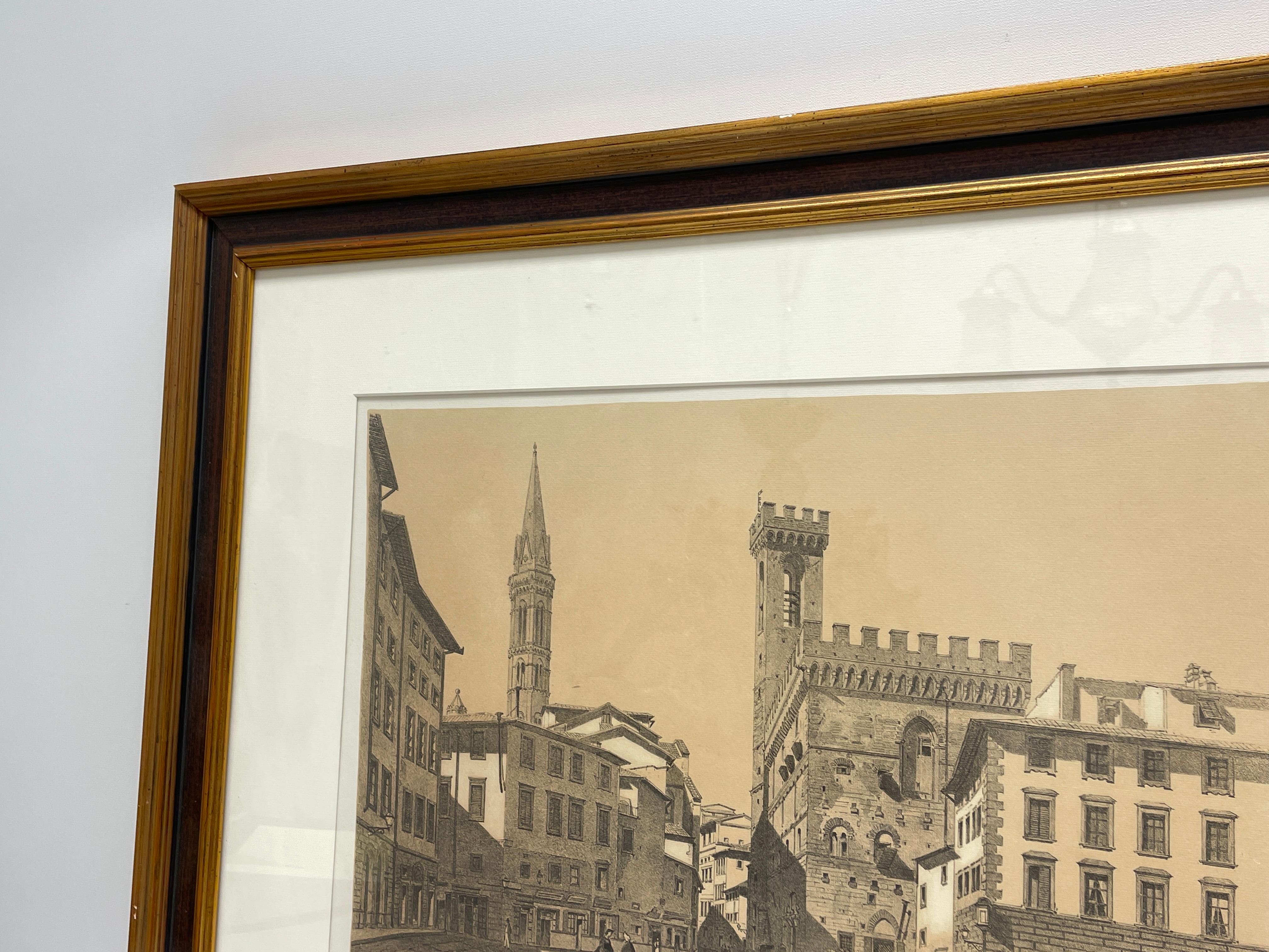 Framed French Copper Print Plaza San Firence, Florence, Italy In Good Condition For Sale In Nuernberg, DE