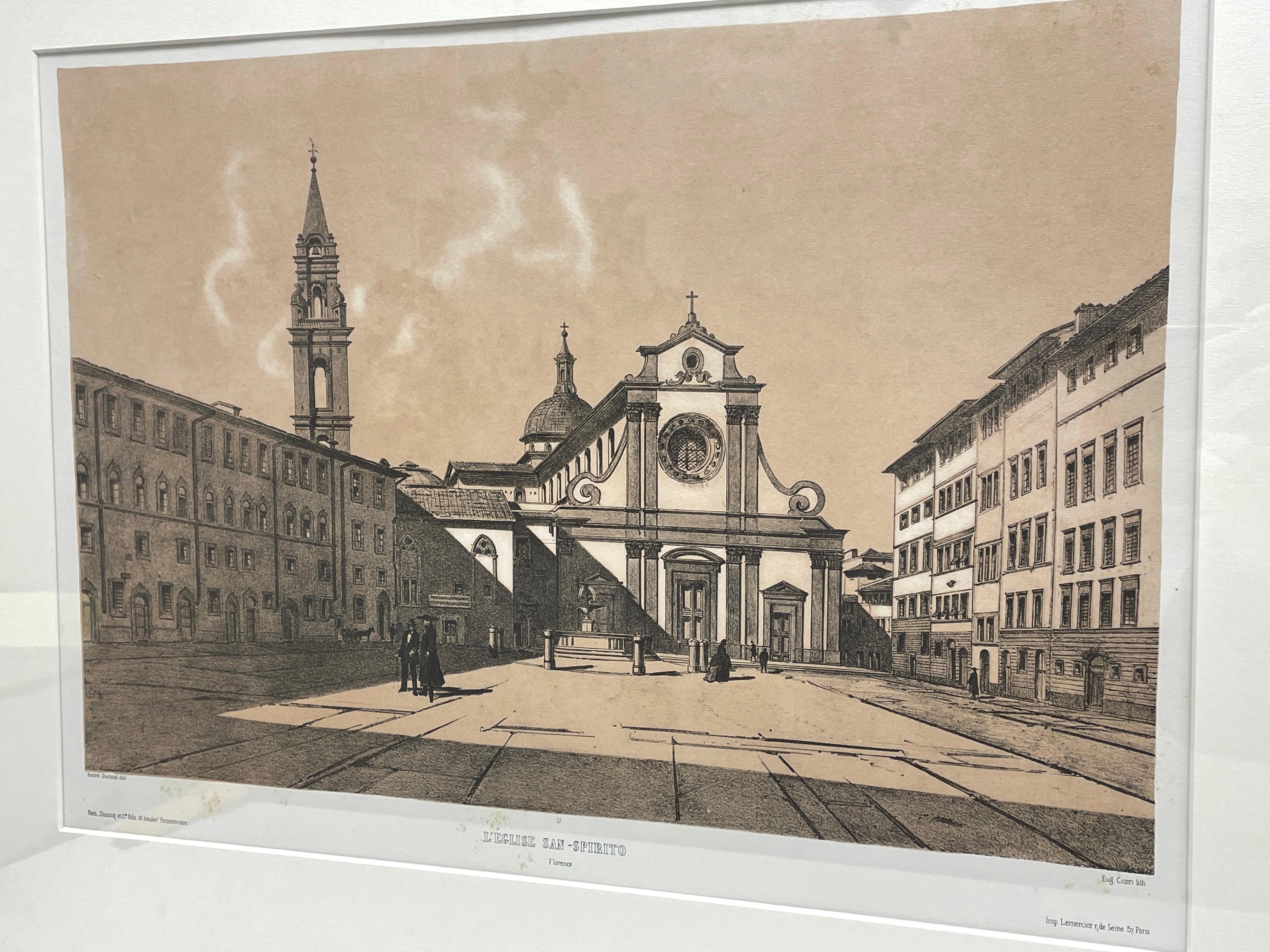 Plaza San Spirito, Florence, Italie, encadré imprimé cuivre français en vente 4