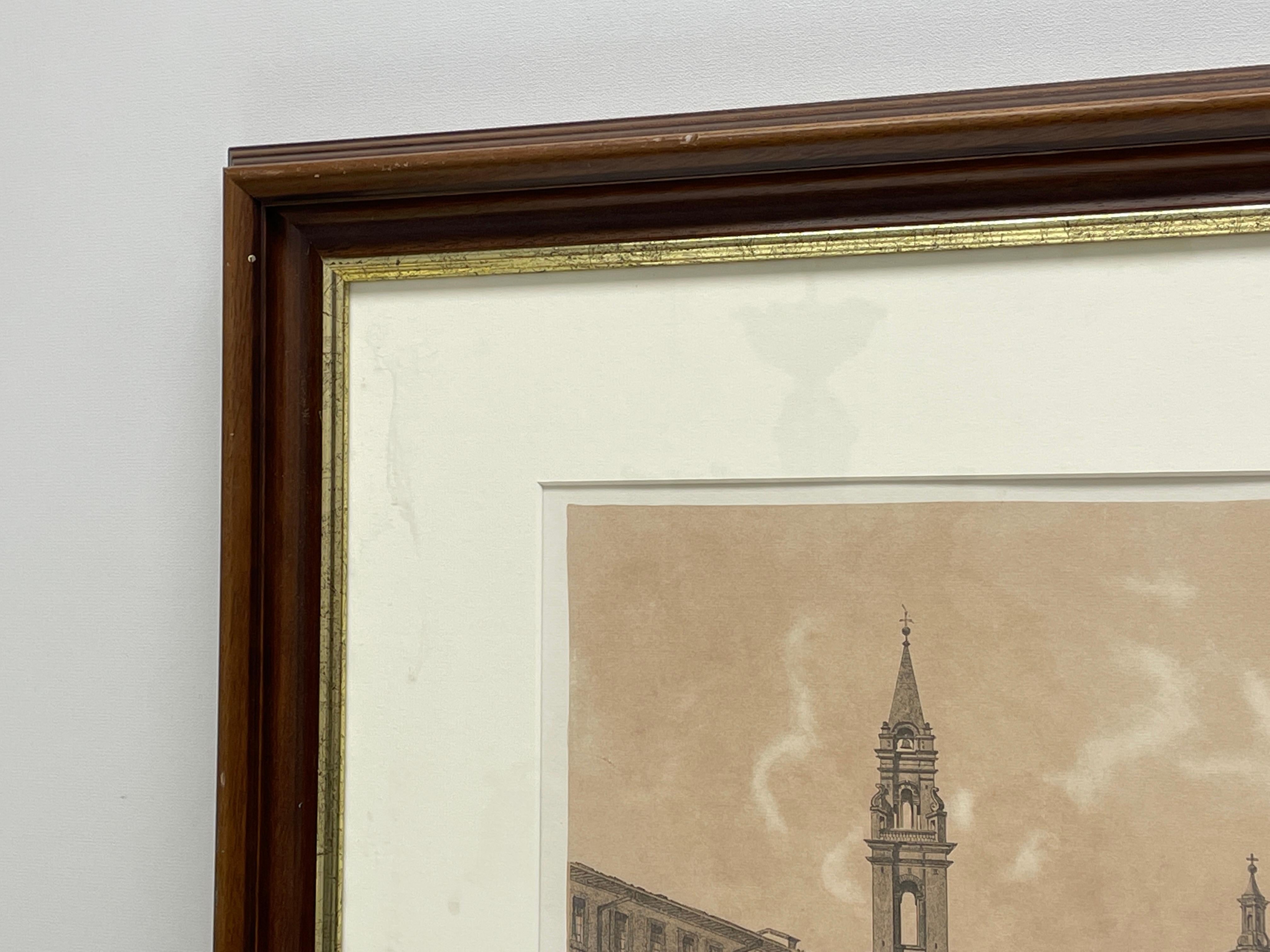 20ième siècle Plaza San Spirito, Florence, Italie, encadré imprimé cuivre français en vente