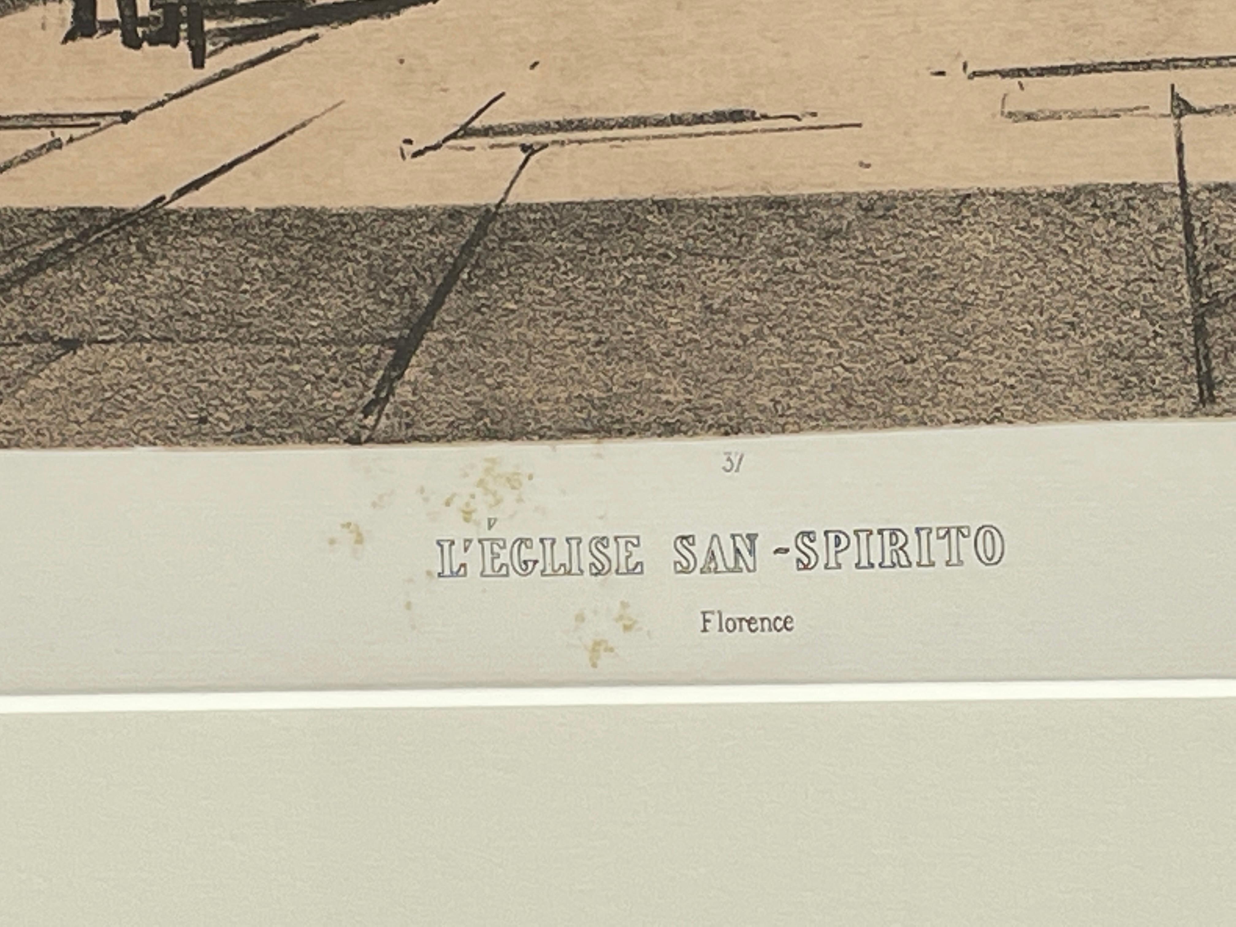 Plaza San Spirito, Florence, Italie, encadré imprimé cuivre français en vente 2