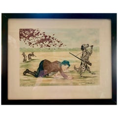 Vintage Framed French Engraving by Boris O'Klein "Le Rêve Du Chien", a Dog's Dream