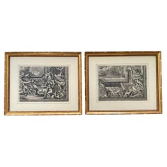 Framed French Etchings, a Pair