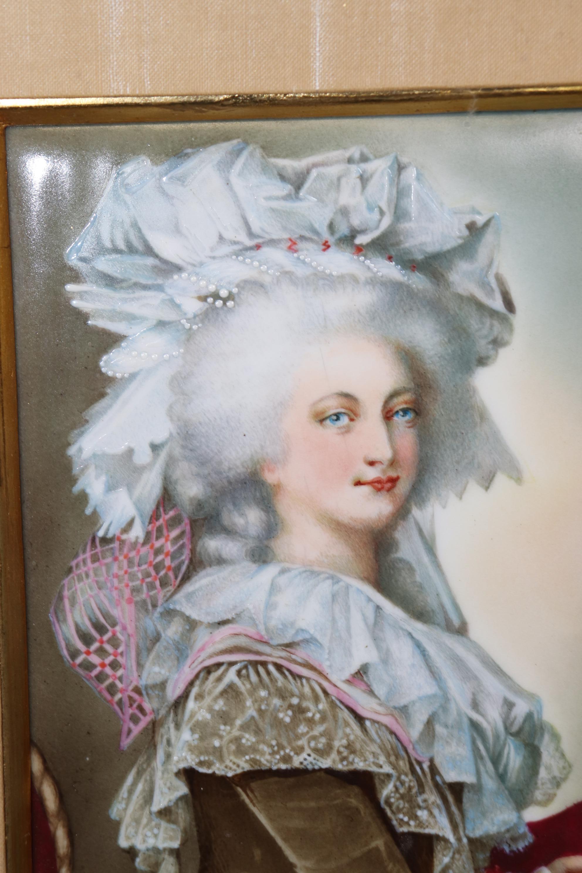 Framed French Hand Painted Porcelain Plaque of Marie Antoinette By T&V Limoges  In Good Condition In Swedesboro, NJ