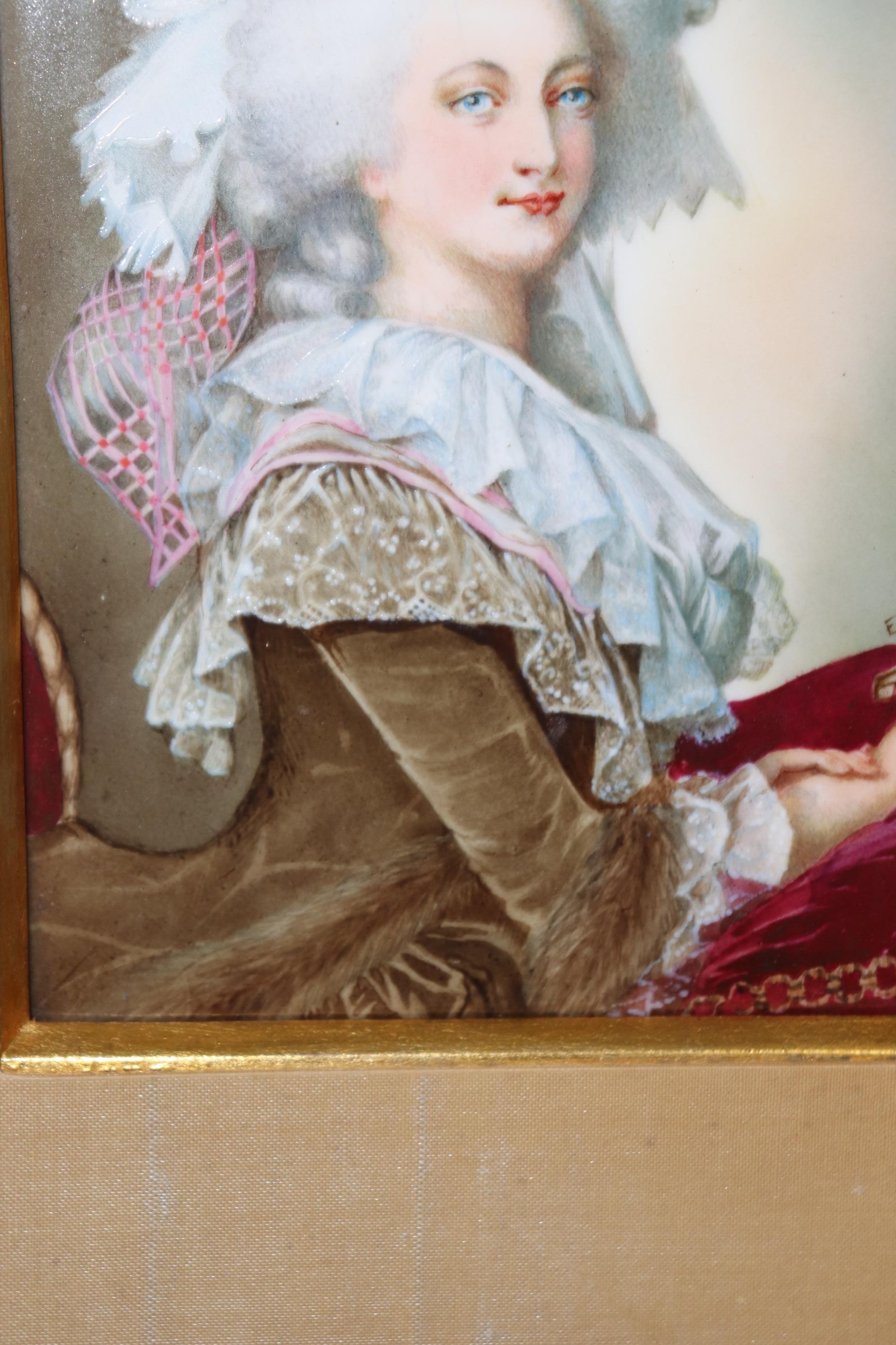 19th Century Framed French Hand Painted Porcelain Plaque of Marie Antoinette By T&V Limoges 
