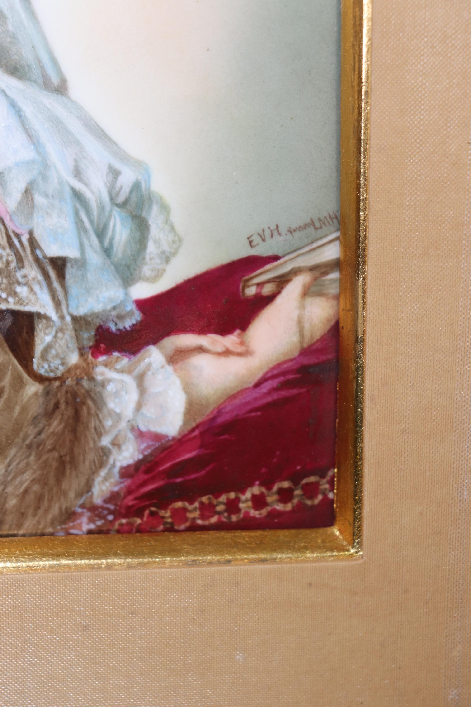 Framed French Hand Painted Porcelain Plaque of Marie Antoinette By T&V Limoges  1