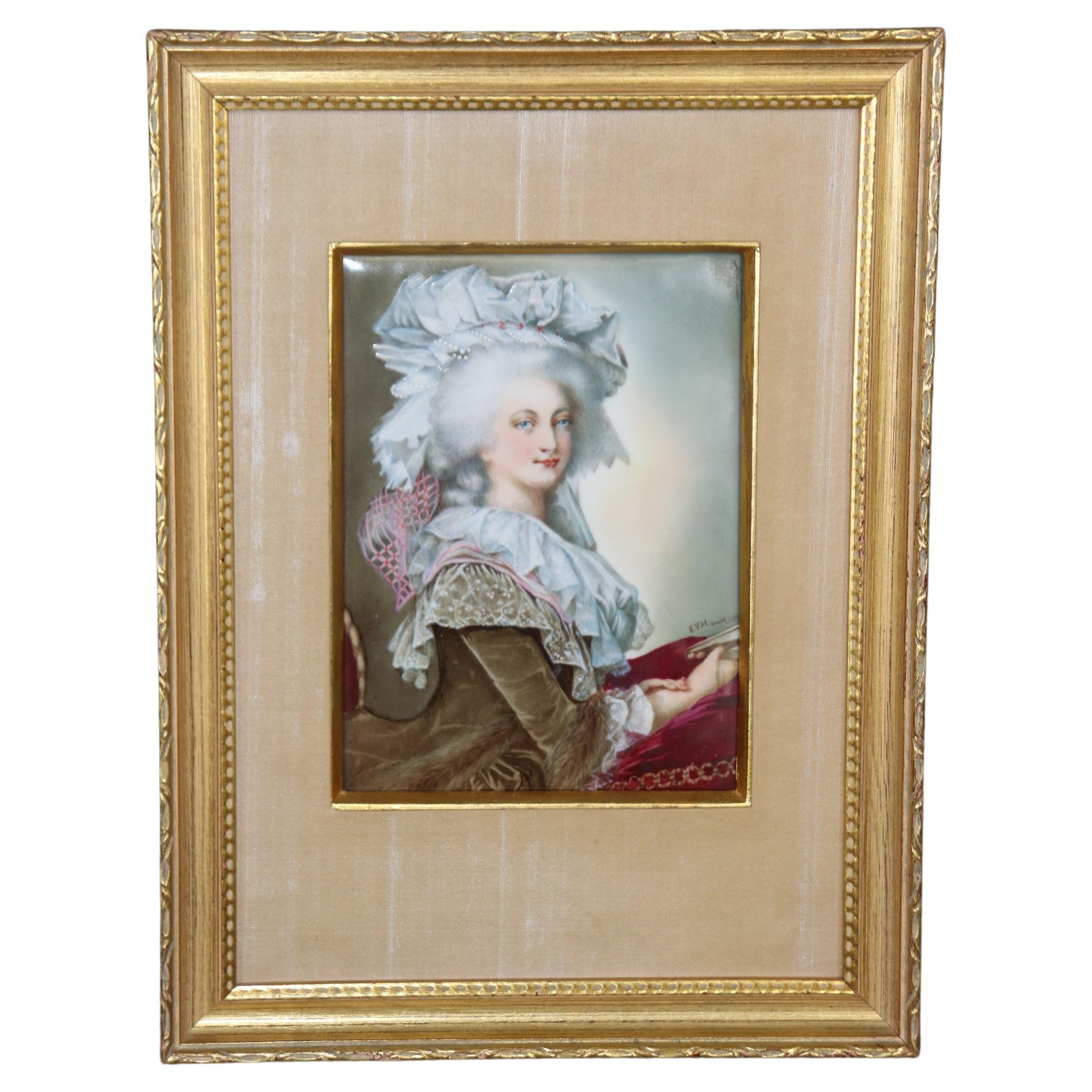 Framed French Hand Painted Porcelain Plaque of Marie Antoinette By T&V Limoges 