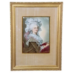 Framed French Hand Painted Porcelain Plaque of Marie Antoinette By T&V Limoges 