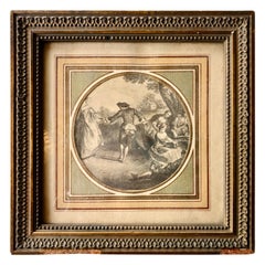Framed French Late 1800s Engraving of a Romantic Scene in a Garden