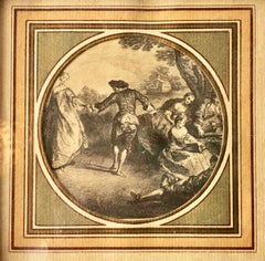 Framed French Late 1800s Engraving of a Romantic Scene in a Garden