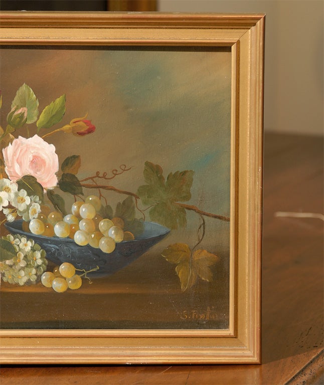 20th Century Framed French Oil on Canvas Painting of Flowers, circa 1910