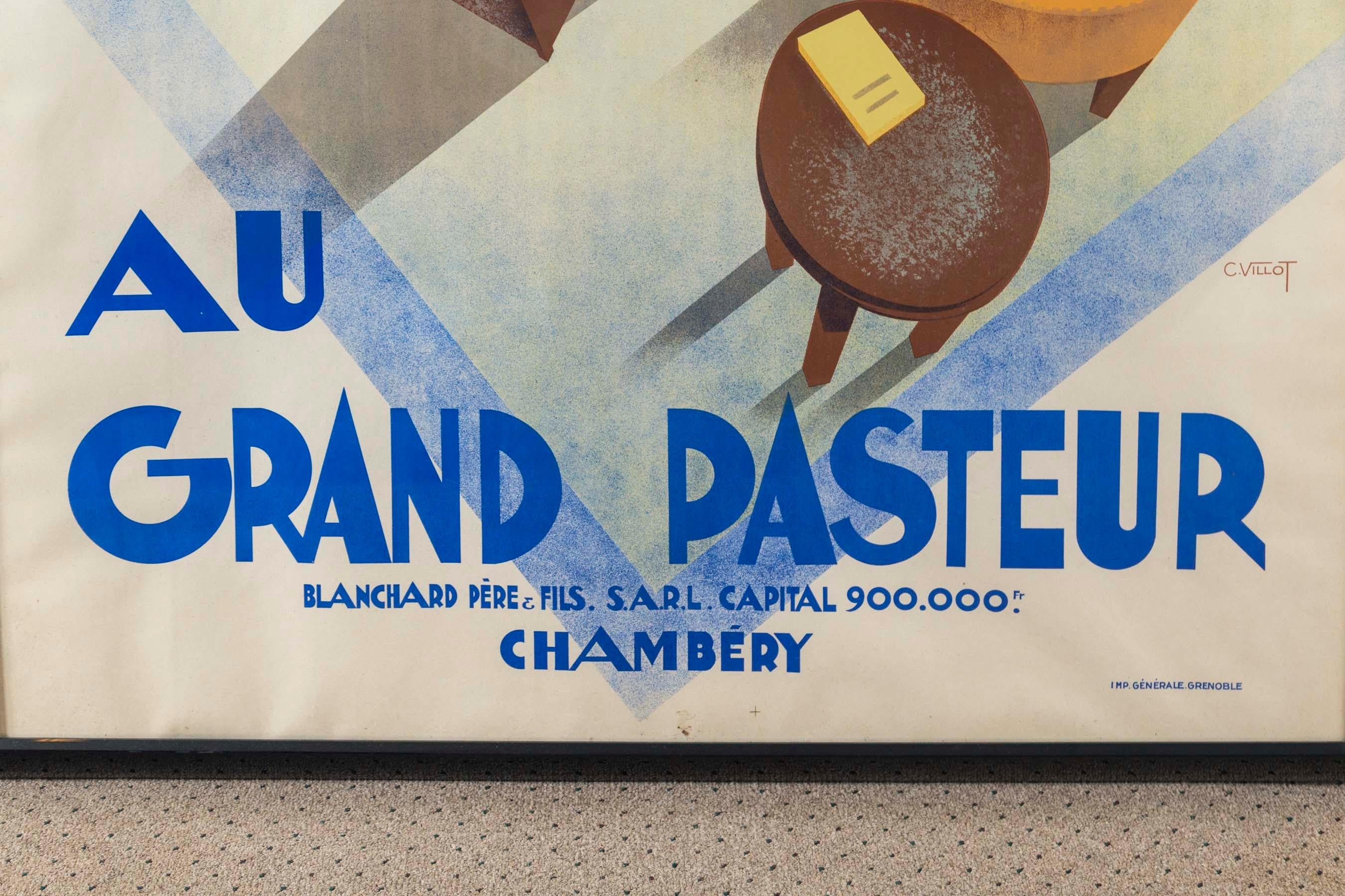 Framed French Poster, 'Au Grand Pasteur' by C. Villot, France, 1935 In Good Condition In Chappaqua, NY