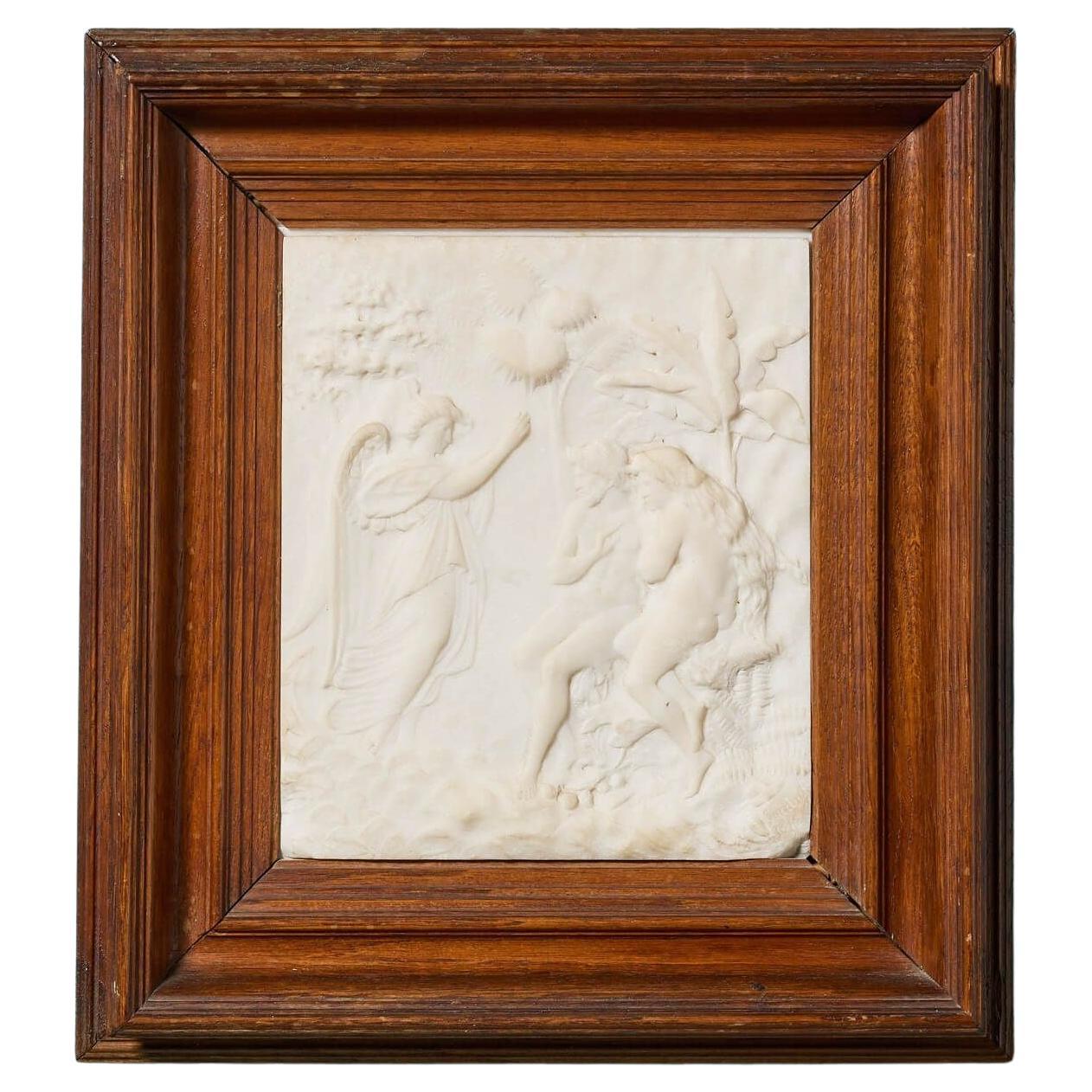 Framed French White Marble Ecclesiastical Relief Plaque c.1912