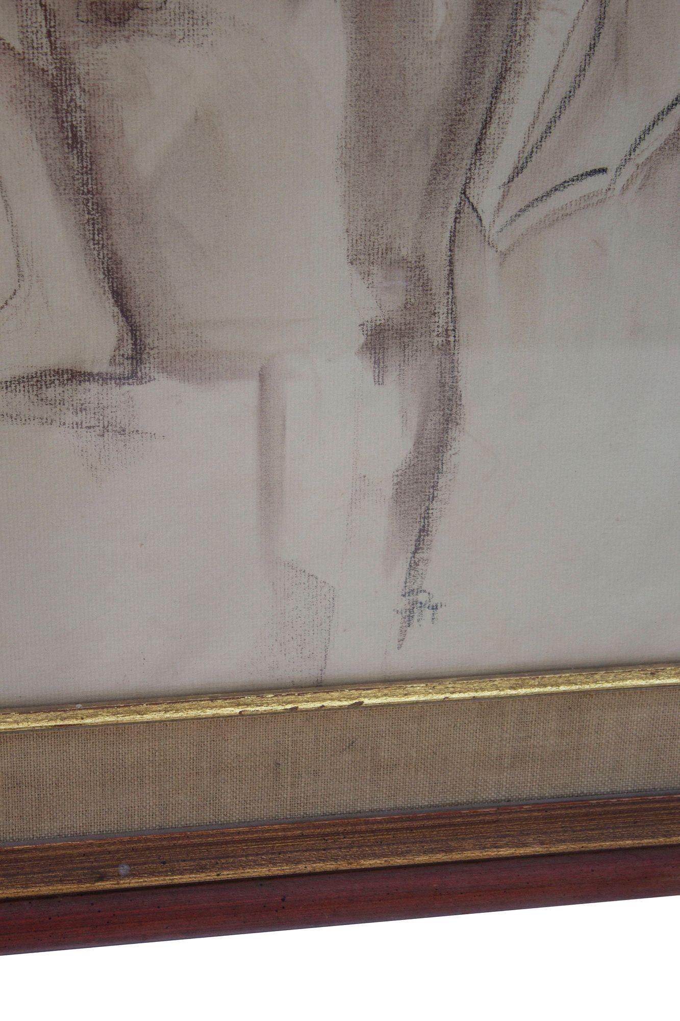 Framed Full Length Female Nude in Conte Crayon In Good Condition For Sale In Grand Rapids, MI