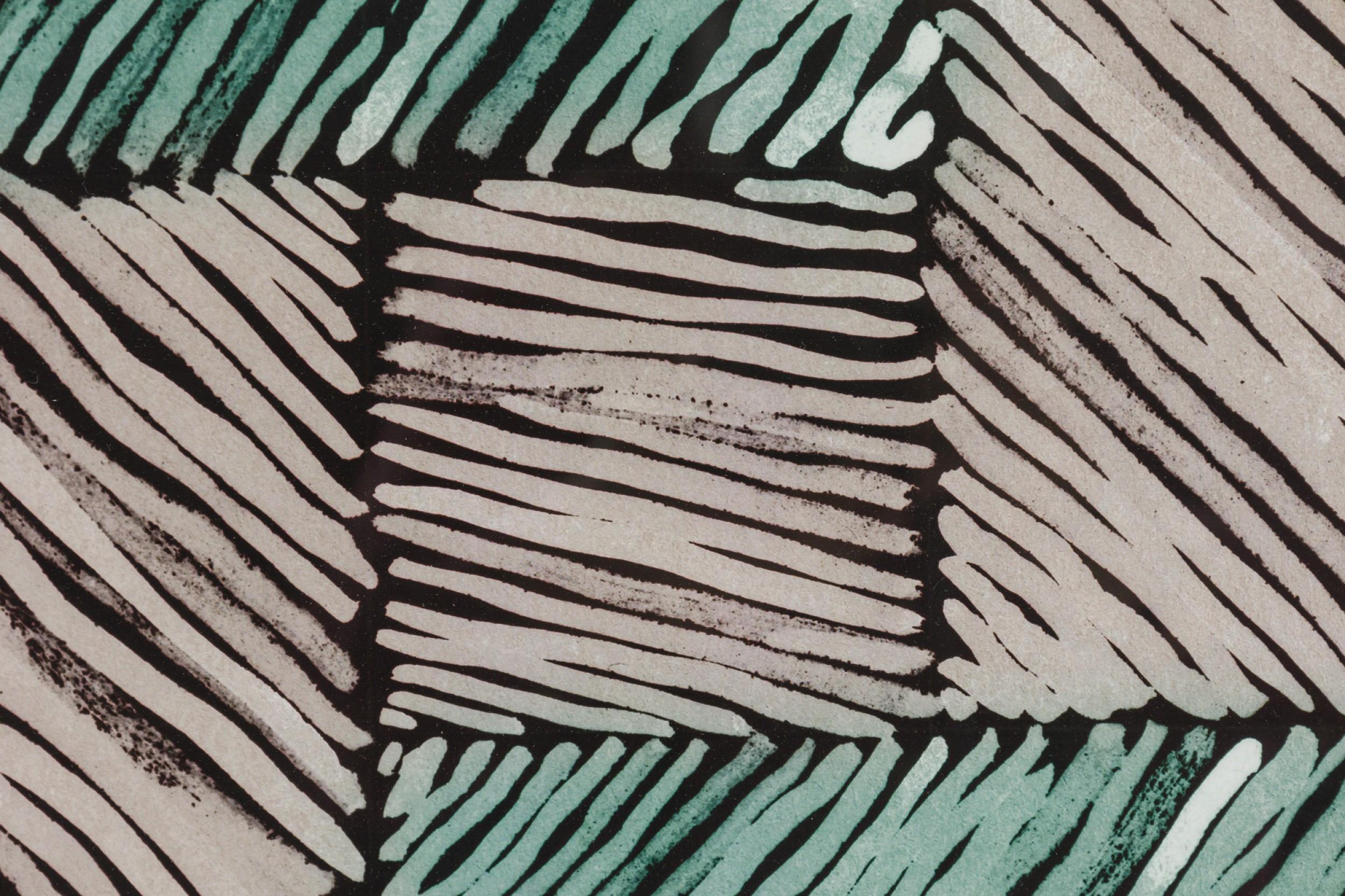 Gerahmter geometrischer Mid-Century-Druck mit strukturierter Farbblockierung (amerikanisch) im Angebot