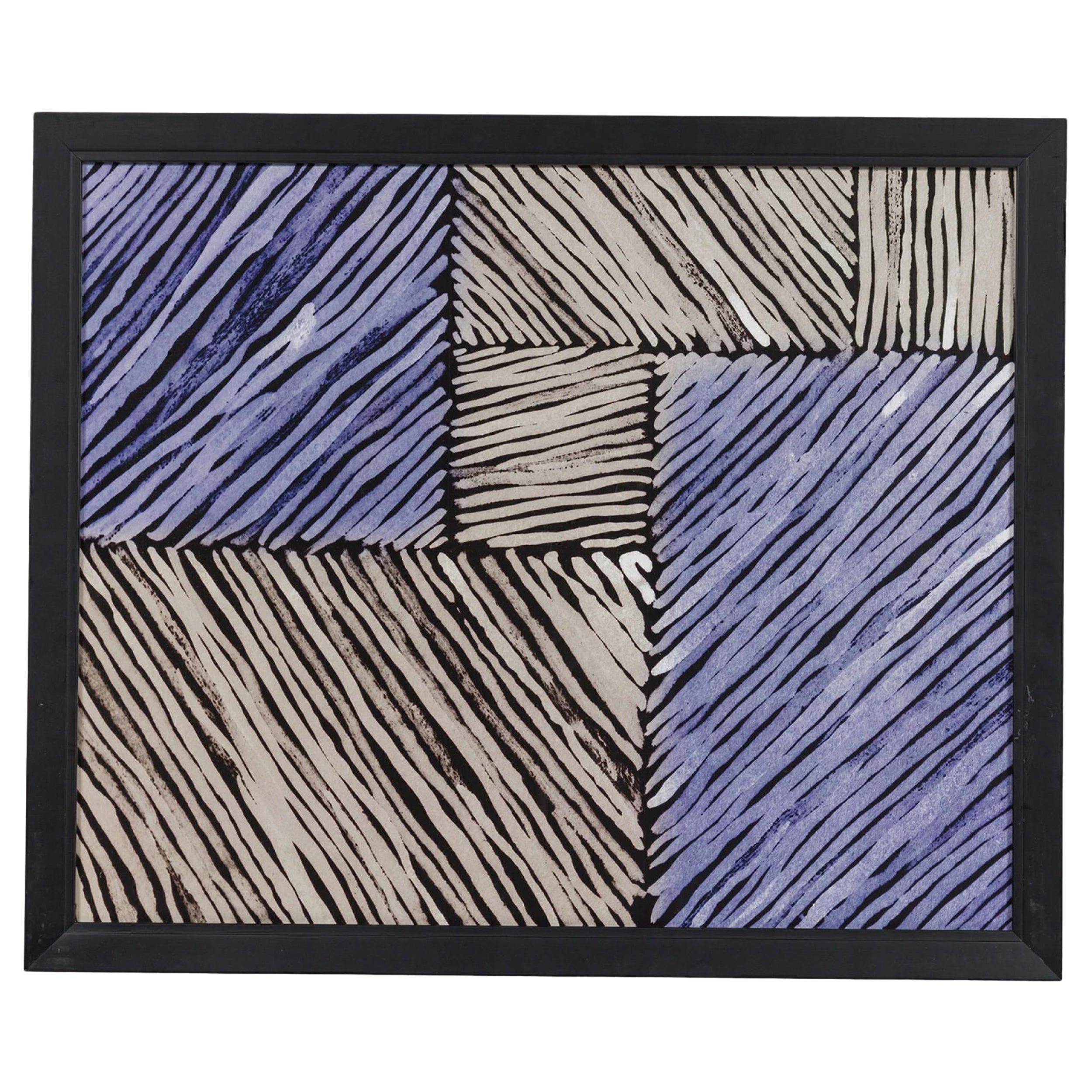 Gerahmter geometrischer Mid-Century-Druck mit strukturierter Farbblockierung im Angebot