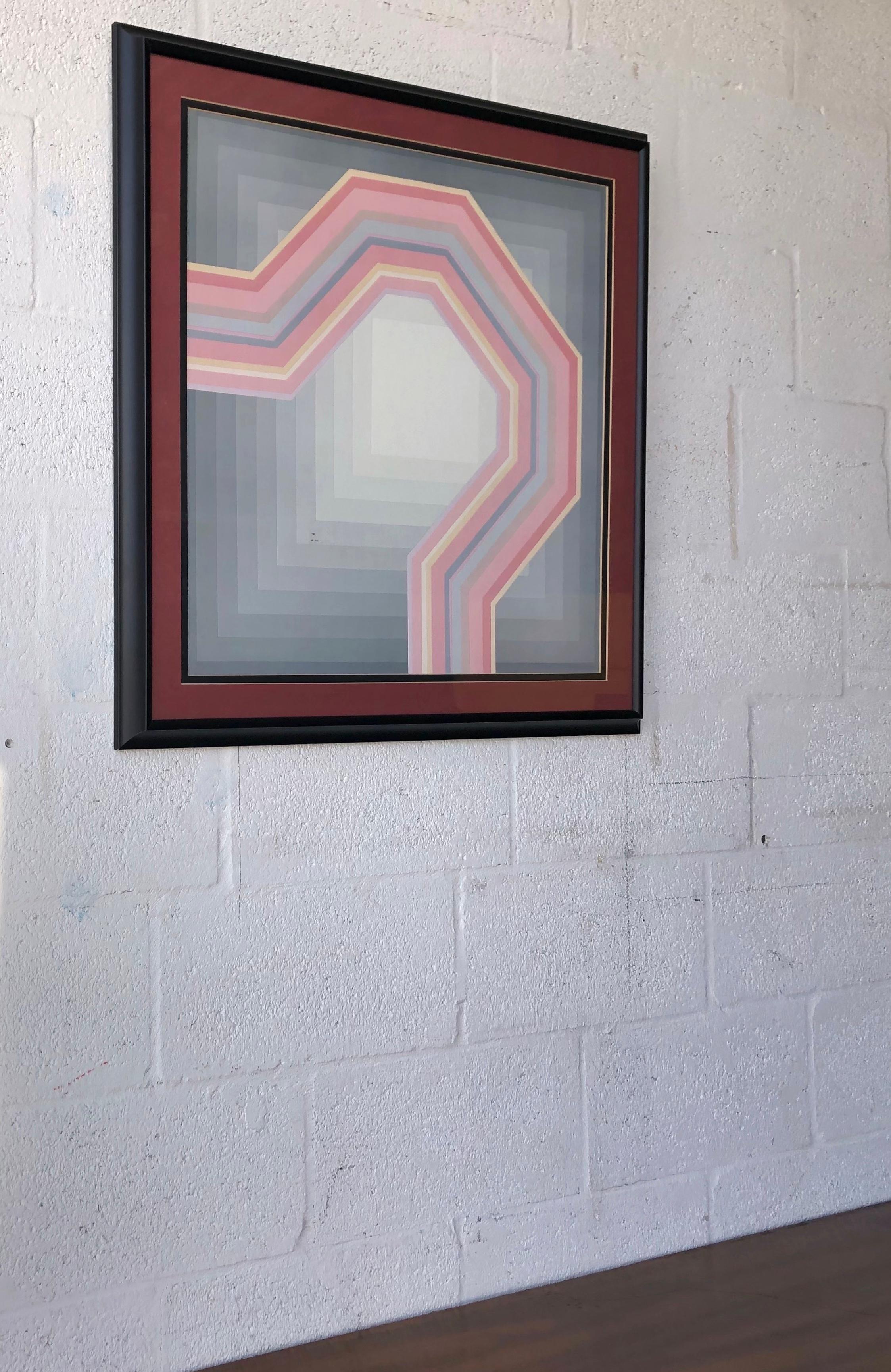 Framed Geometric Op Art Lithograph in the Richard Anuszkiewicz's Style. C 1980s In Good Condition For Sale In Miami, FL
