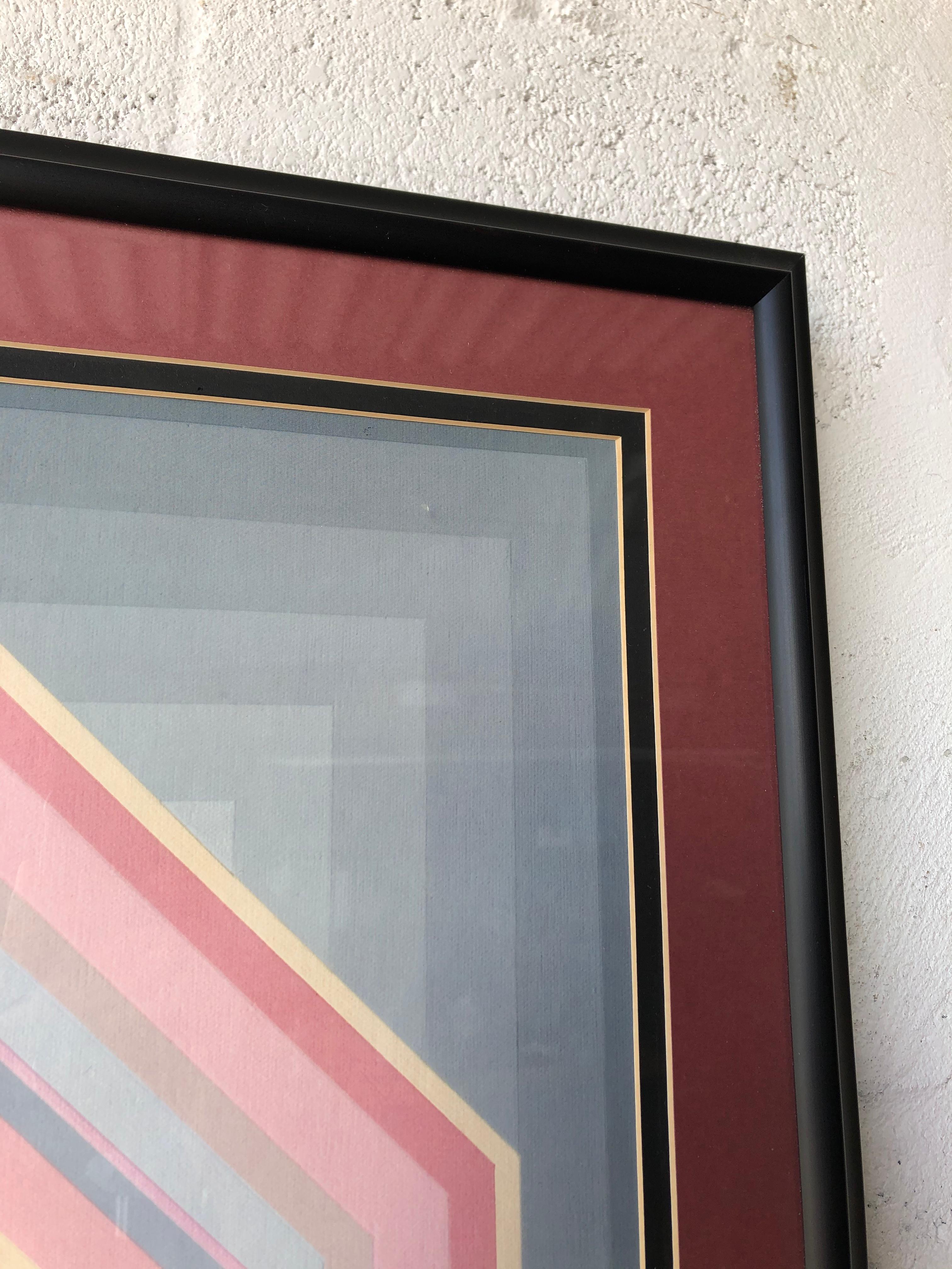 Framed Geometric Op Art Lithograph in the Richard Anuszkiewicz's Style. C 1980s For Sale 1