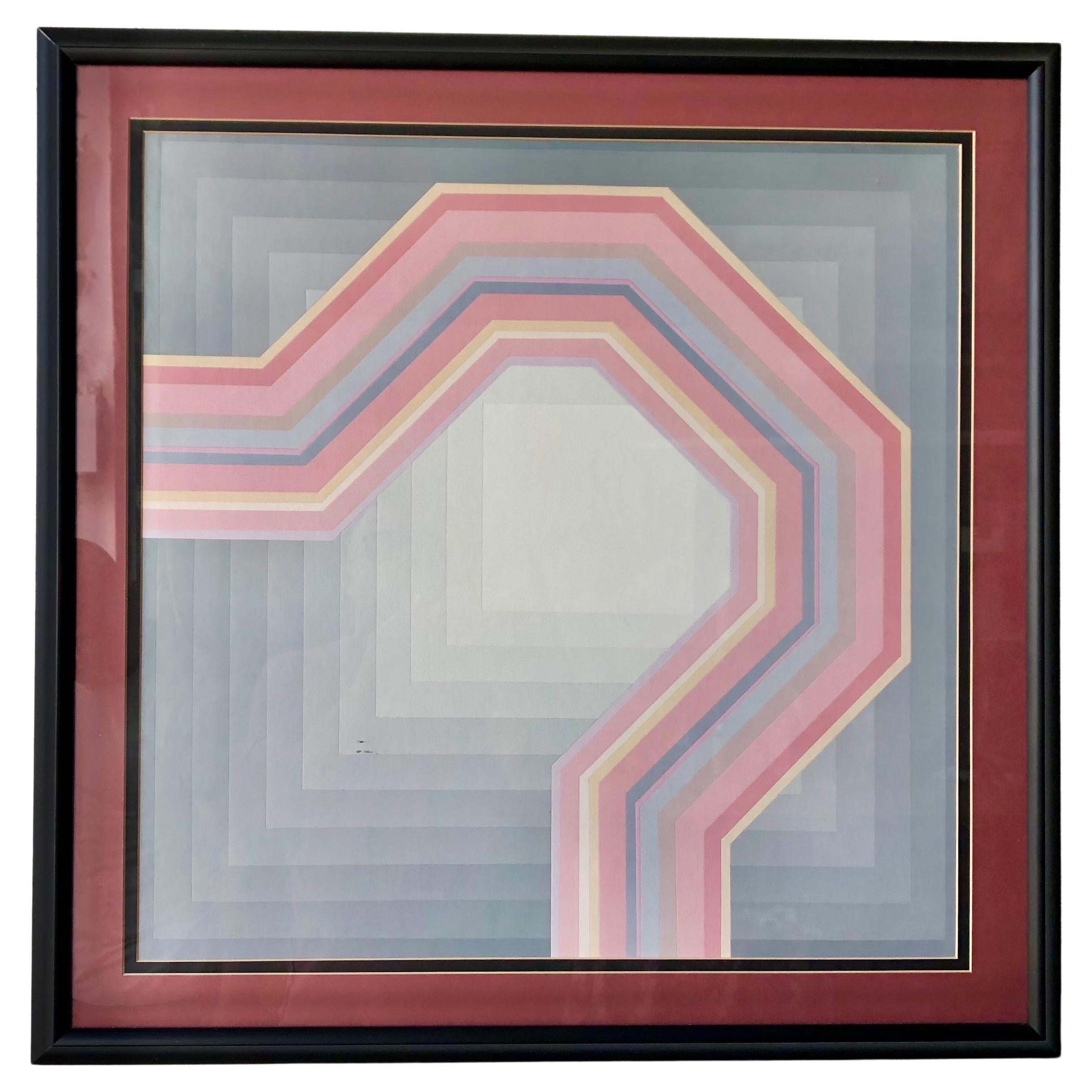 Framed Geometric Op Art Lithograph in the Richard Anuszkiewicz's Style. C 1980s For Sale