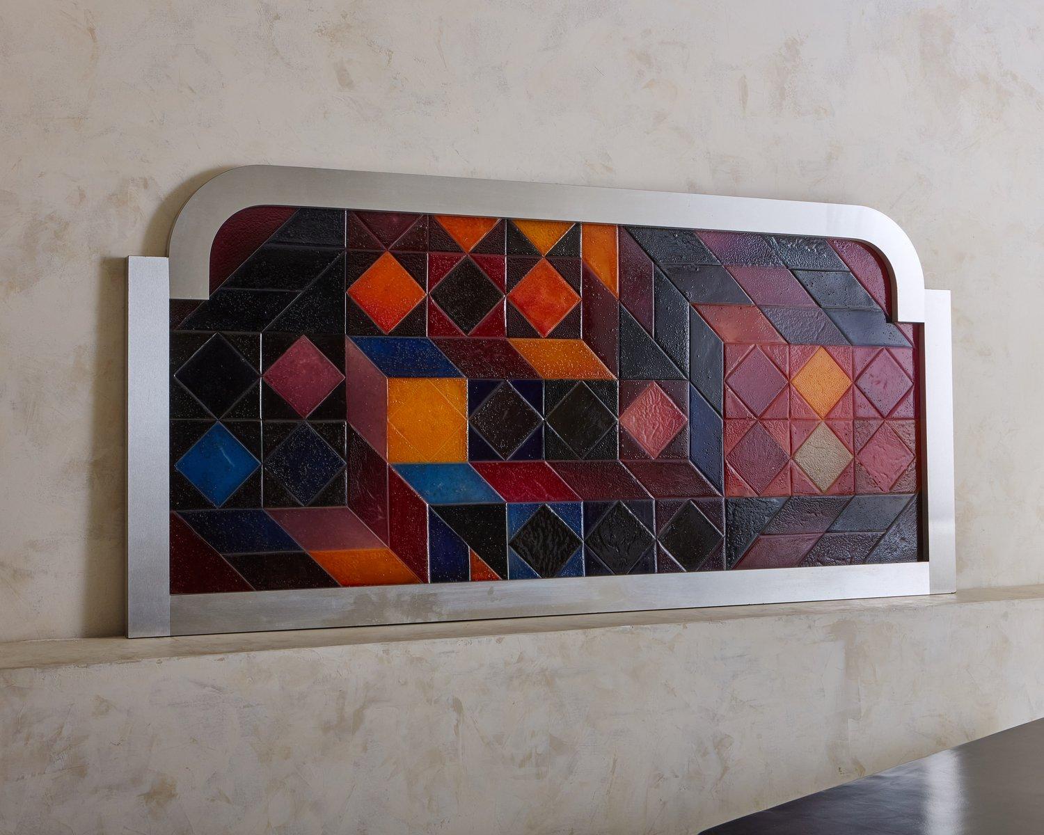 French Framed Geometric Resin Wall Sculpture, France 1920s