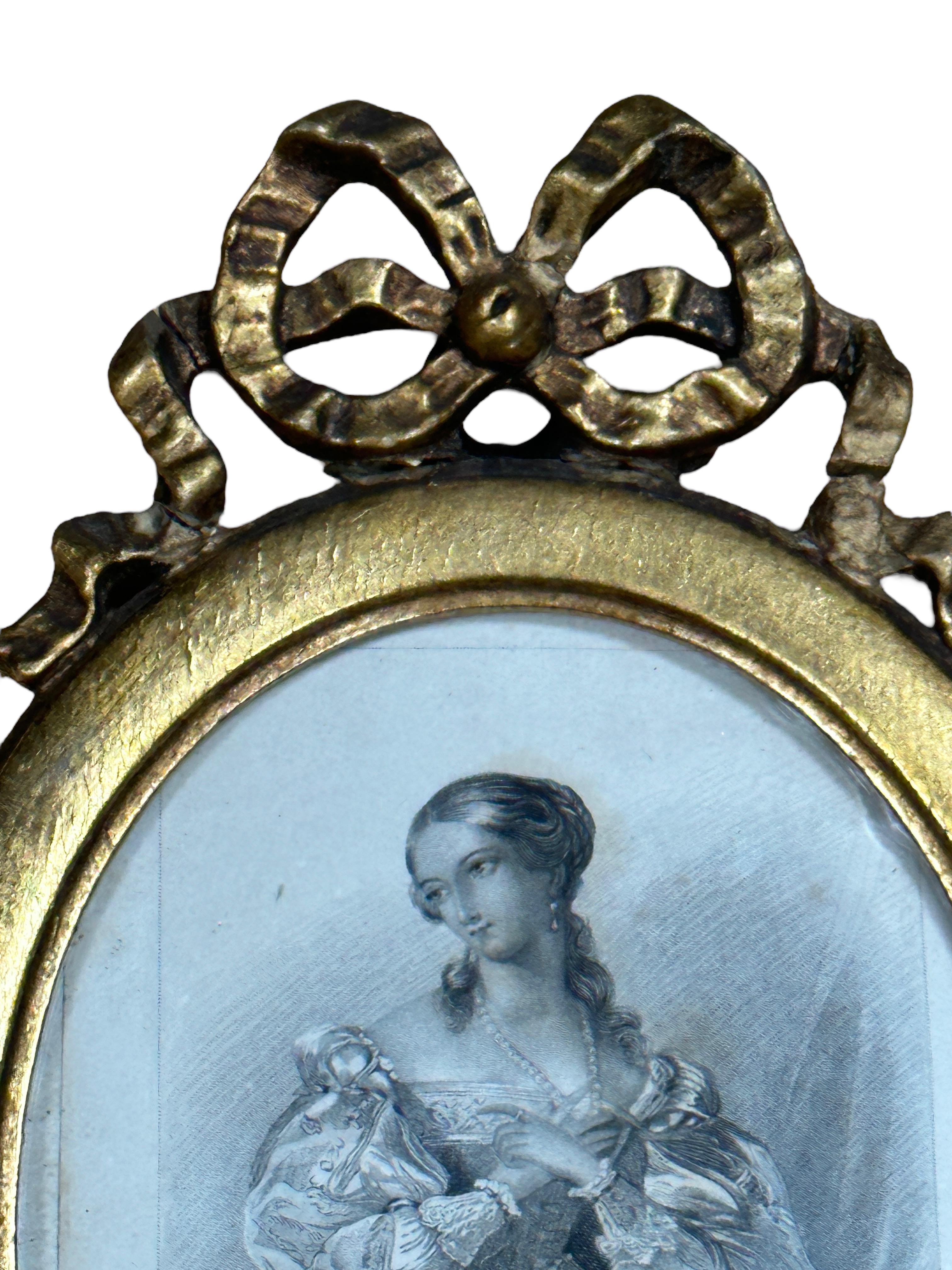 Hand-Crafted Framed German Lithographed Portrait of a Noble Lady, German Biedermeier 1860s For Sale